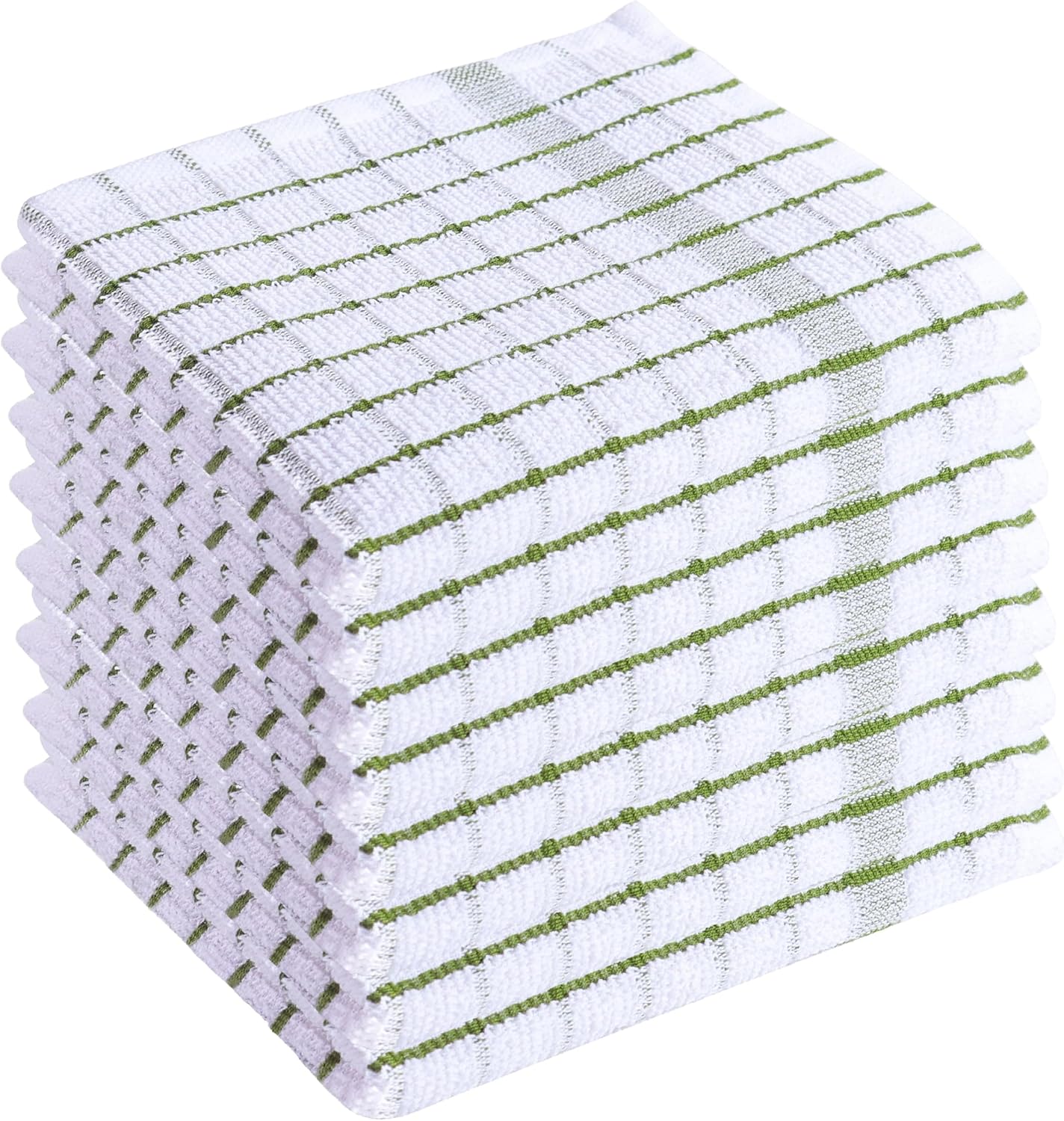 AMOUR INFINI Kitchen Dish Cloths Set of 8 - Ultra Soft, Highly Absorbent, Quick-Drying Terry Cotton Dishcloths 12"x12" Inch Wash & Cleaning Cloths for Kitchen & Dishwashing (Green)