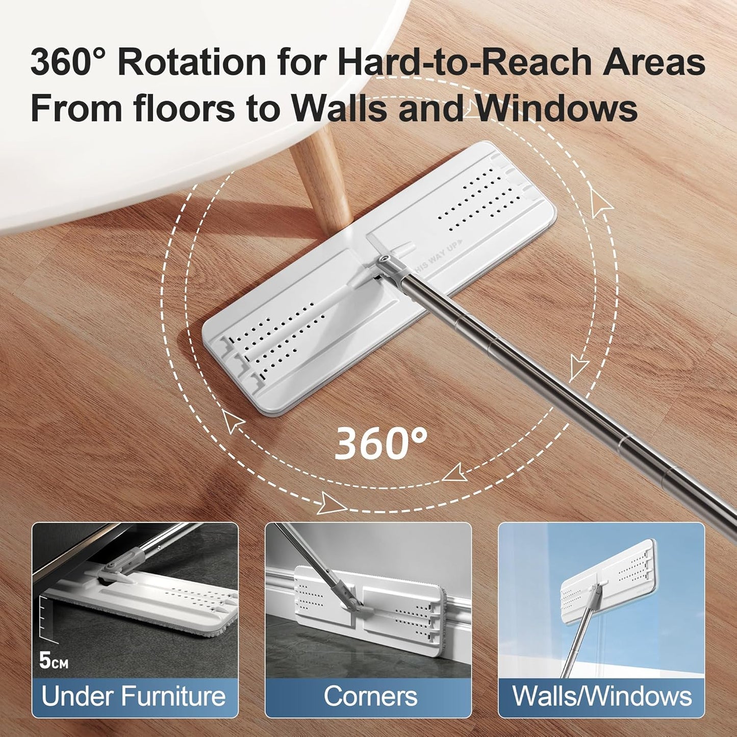 JOYMOOP Mop and Bucket with Wringer Set, Flat Squeeze Mop with Bucket (X-Large), Dust Mop for Wall Cleaner with Long Handle, Microfiber Mop - White Bucket with 5 Reusable 15" Pads