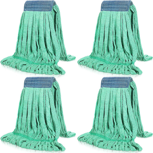 Lallisa 4 Pcs Commercial Mop Head Replacement Tube Microfiber Industrial Looped End Mop Heads Refill for Floor Cleaning for Home Commercial Industrial Use(Large,Green)