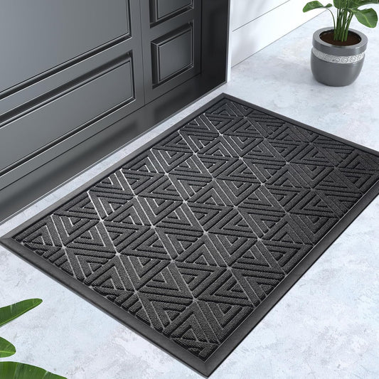 Yimobra Outdoor Mats for Front Door 29.5x17, All-Weather Waterproof Non-Slip Outdoor Door Mat Outside Eentrance, Garage/Patio Entryway Indoor Doormat, Easy Clean, Black