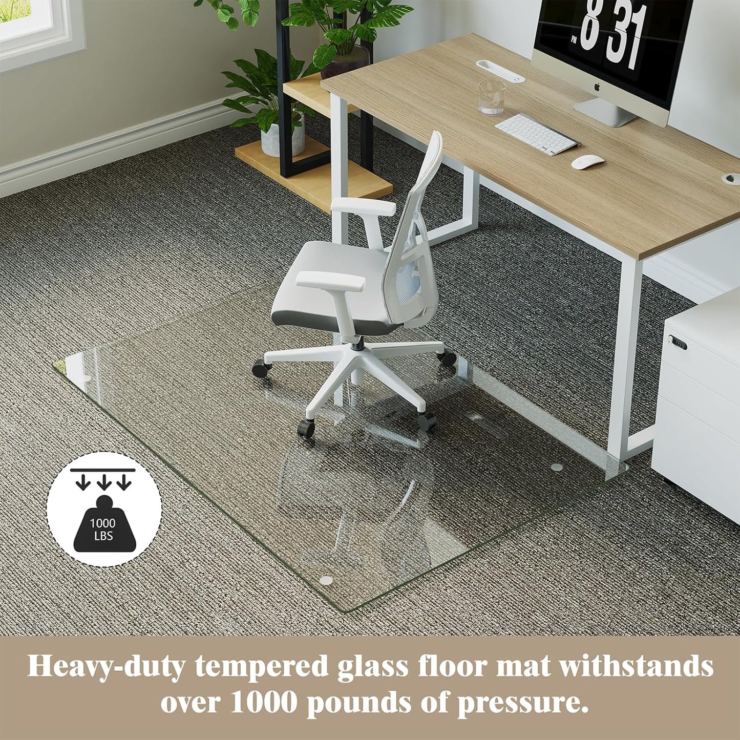 Koonmi Tempered Glass Chair Mat for Hardwood Floors & Carpets, 30" x 48“ Transparent Heavy Duty Office Floor Protector with Noise-Free Gliding Shatterproof for Home Office Desk