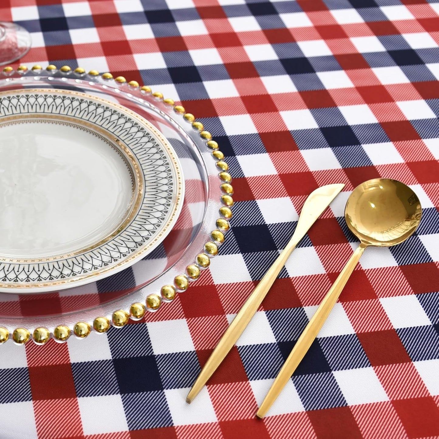 Waterproof Plaid Tablecloth Fabric - Round 108 Inch Classic Gingham Checker Table Cloth for Indoor/Outdoor Use - Buffalo Table Cover for Picnics, BBQs, and Parties