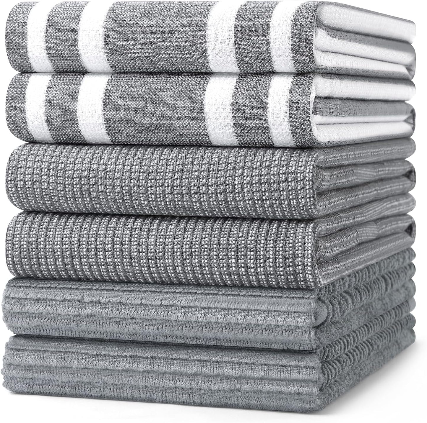 Homaxy Premium Kitchen Towels(18”x 28”, 6 Pack), Large Cotton 380 GSM Kitchen Hand Towels, Soft and Absorbent Terry Dish Towels, Multipurpose Tea Towel Set with Hanging Loop, Grey