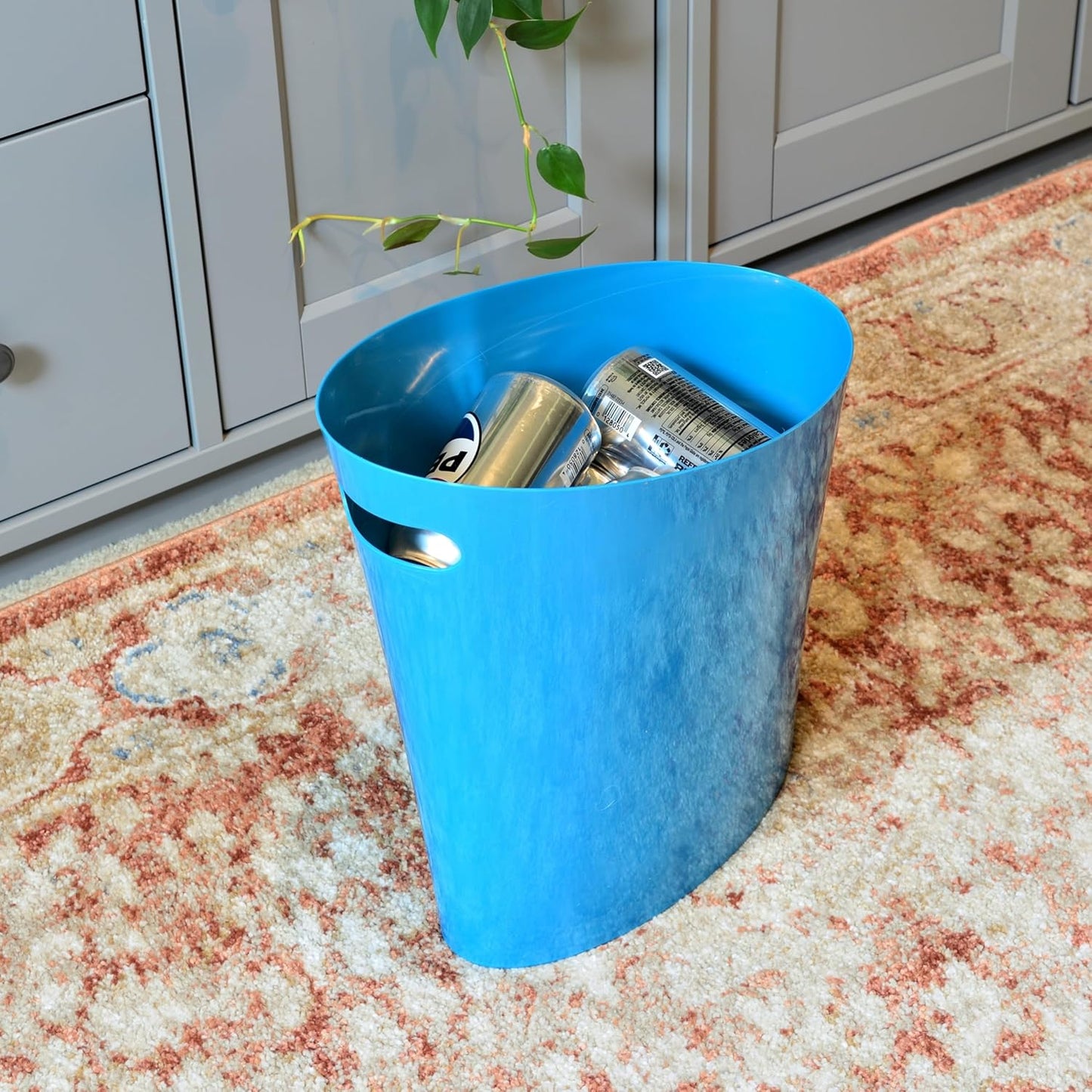 Youngever 2 Gallon Slim Trash Can, Plastic Garbage Container Bin, Small Trash Bin with Handles for Home Office, Living Room, Study Room, Kitchen, Bathroom (2 Pack) (Teal)