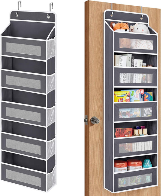 JARLINK Over The Door Organizer, 5 Shelf Door Hanging Organizer with 5 Large Pockets, 44 lbs Weight Capacity Hanging Storage for Bathroom, Bedroom, Nursery, RV, Pantry (Dark Grey)