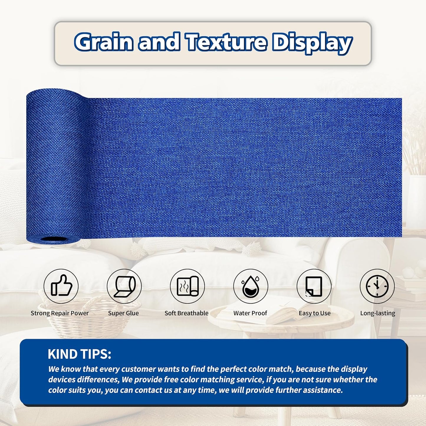 KING MOUNTAIN Linen Repair Patches, Self-Adhesive Fabric Patches, 4 X 63 inch Extra Size, Multi Color, Can be Used for Sofa Repair and Linen Clothes Repair (Navy Blue)