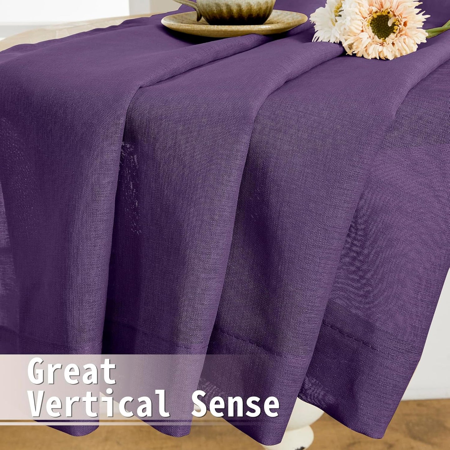 Tollpiz Sheer Door Curtains Closet Linen Textured Curtain Sheers Doorway Light Filtering Voile French Door Rod Pocket Curtains Patio Glass Door, 54 x 63 inches Long, Royal Purple, Set of 1 Panel