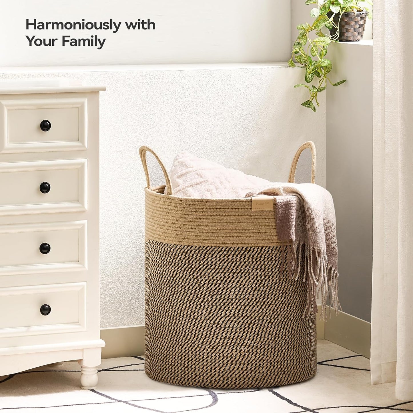 80L Laundry Hamper Basket,Baby Nursery Woven Storage Basket for Toys Bin,Pillows,Blankets,Clothes,Dark&Brown