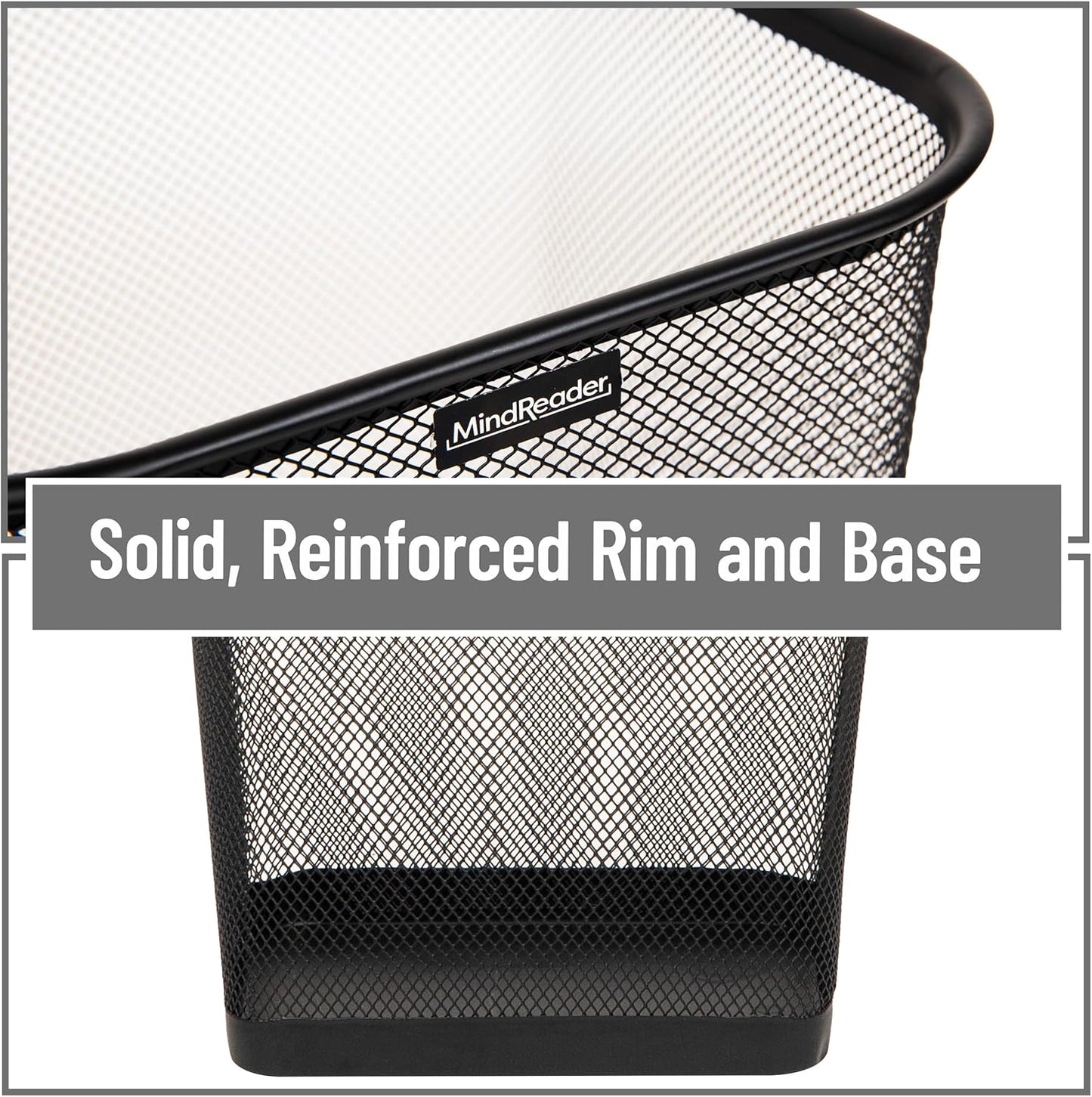 Mind Reader Mesh Trash Can, Waste Paper Basket, Square, Office, Metal Mesh, Set of 2, Black