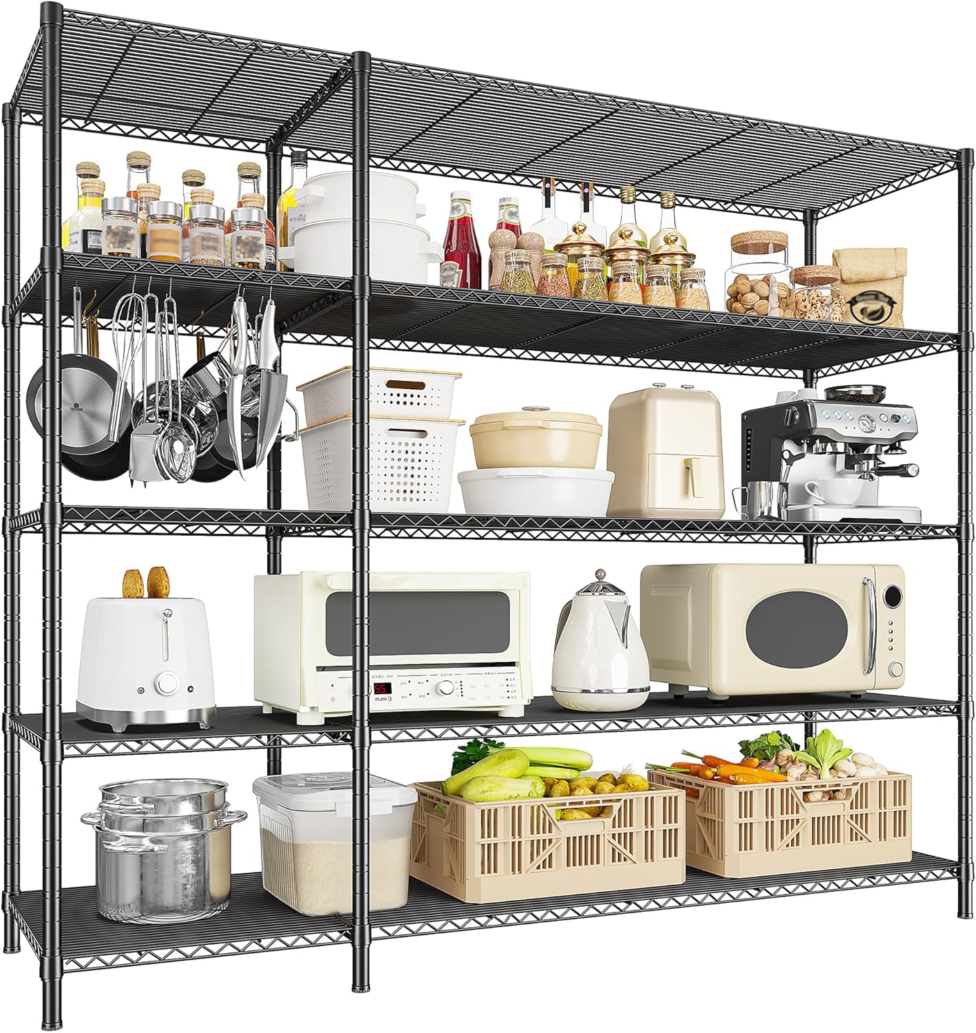 52.36" W Storage Shelves Metal Shelving Unit Load 1400LBS 5 Tier Wire Shelf for Storage Adjustable Garage Shelving Heavy Duty Shelves for Pantry Kitchen Garage, 52.36W x13.78Dx70.8H