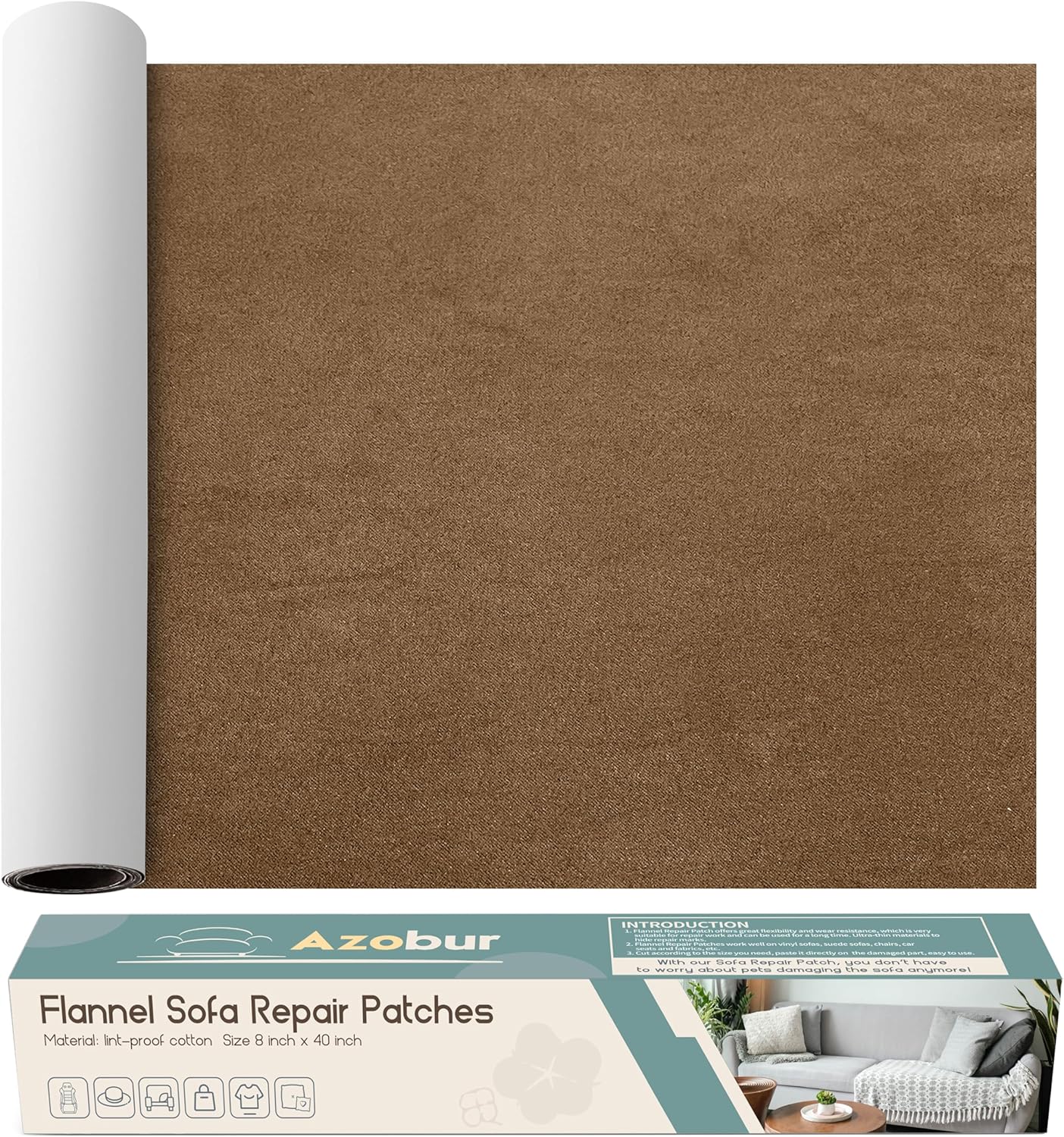 Azobur Sofa Repair Patch - Oversized Microfiber Patch, Self Adhesive Fabric, Super Cost-Effective Combination (Brown)