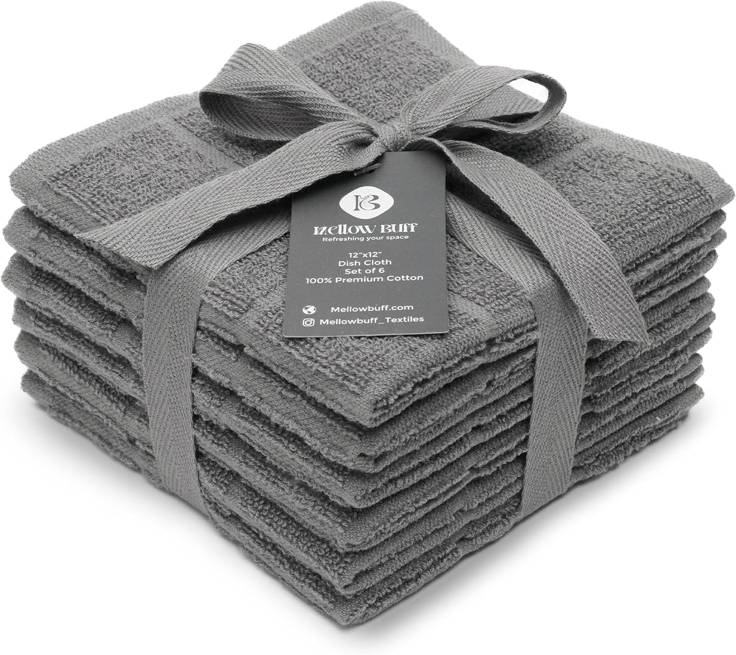 100% Cotton Terry Dish Cloth & Dish Towel, 6 Pack, Super Soft and Absorbent Kitchen Towels, Perfect for Kitchen Cleaning and Dish Washing (Grey 6 Pack)