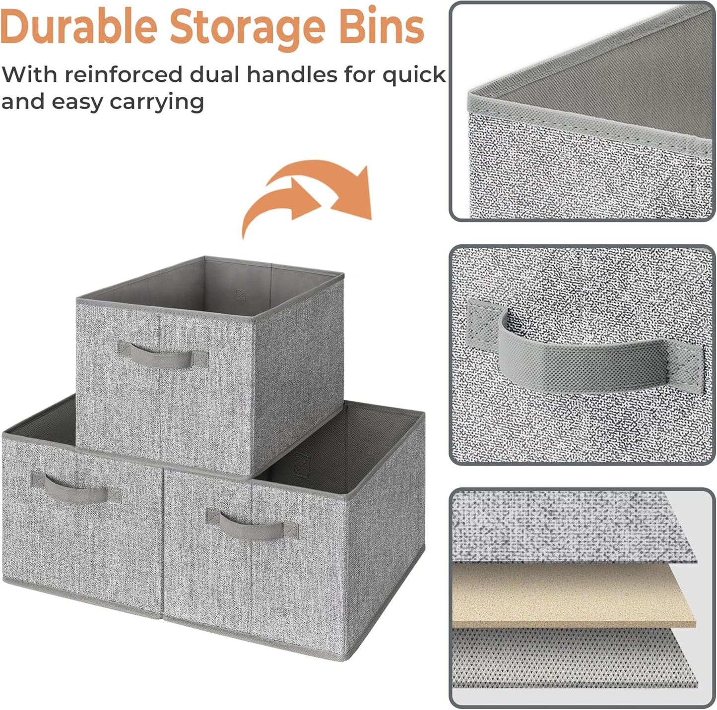 GRANNY SAYS Closet Storage Bins, Storage Baskets for Organizing, Fabric Storage Bins with Handles, Clothing Storage Containers for Organization Wardrobe, Gray, Extra Large, 3-Pack