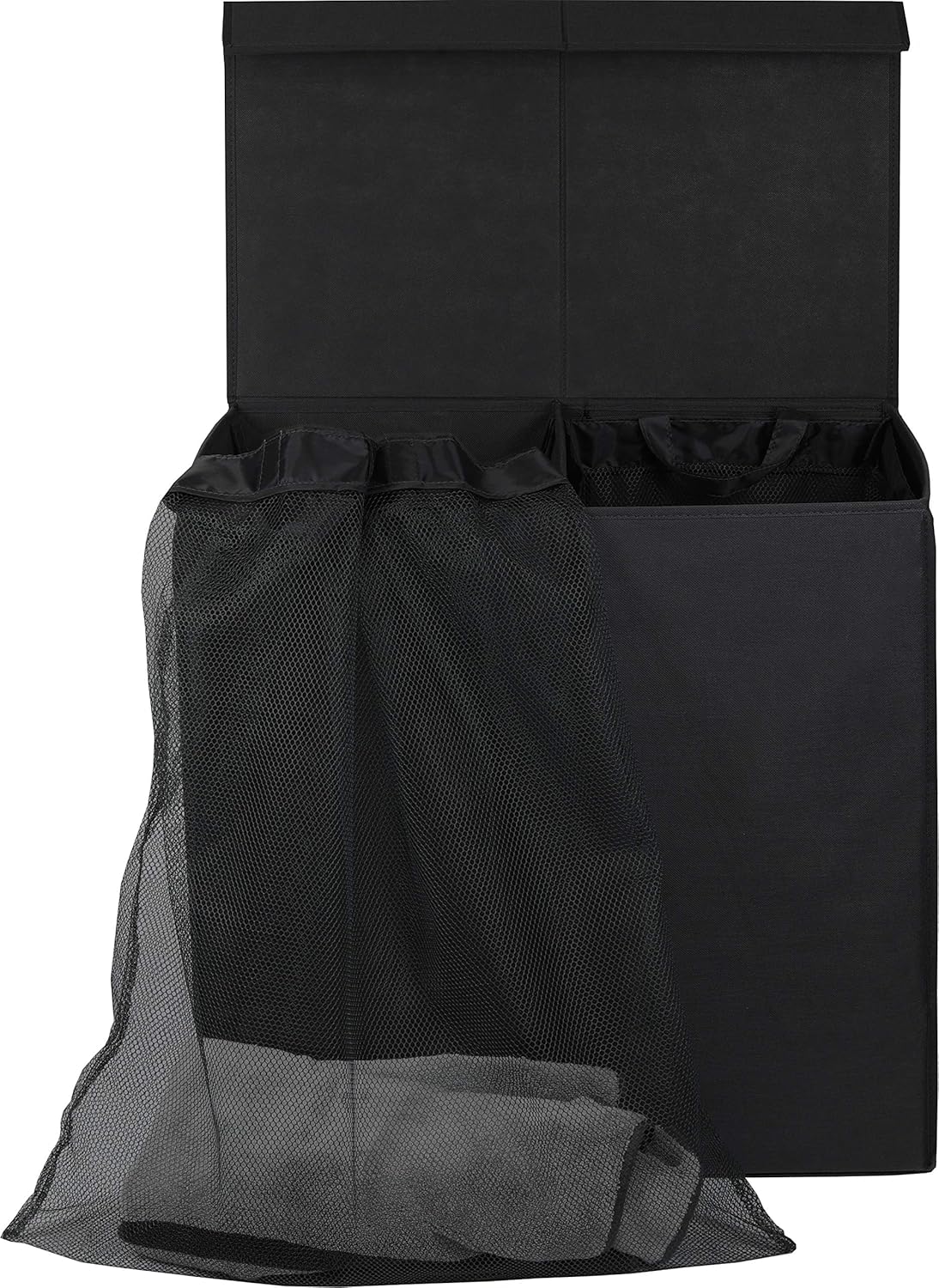 Simple Houseware Double Laundry Hamper with Lid and Removable Bags, Black