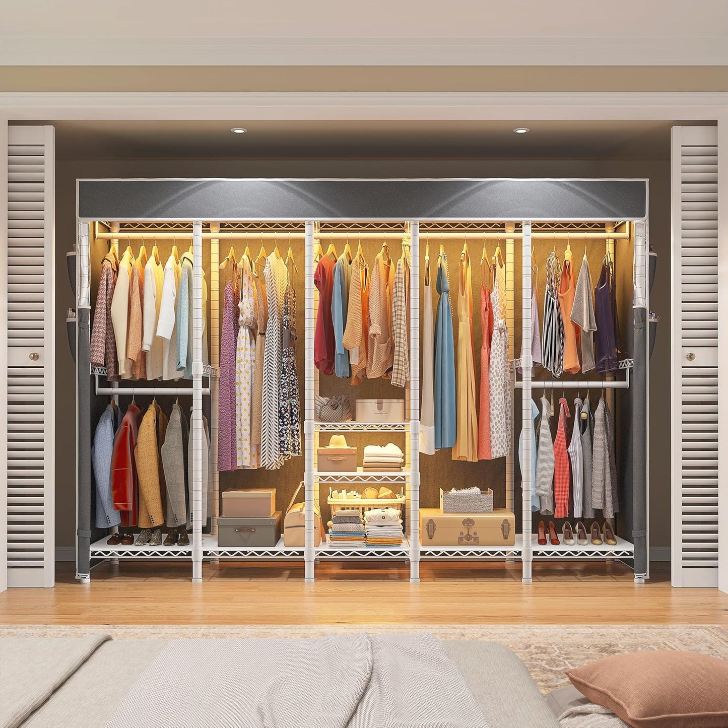 Raybee 90.6" W Clothes Rack with Cover Heavy Duty Clothing Rack with Cover Loads 1200LBS Freestanding Garment Rack for Bedroom, White