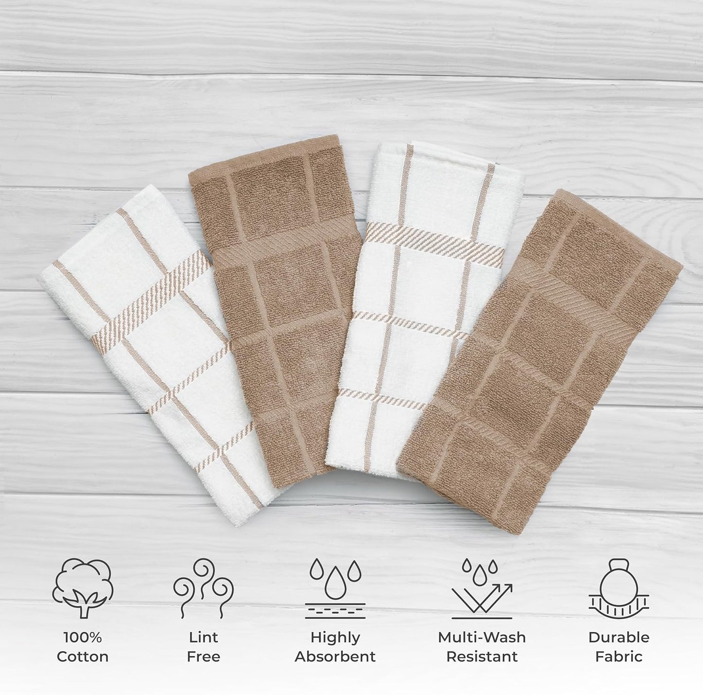 100% Cotton Terry Dish Cloth & Dish Towel, 6 Pack, Super Soft and Absorbent Kitchen Towels, Perfect for Kitchen Cleaning and Dish Washing (TAN (DT and DC Combo))