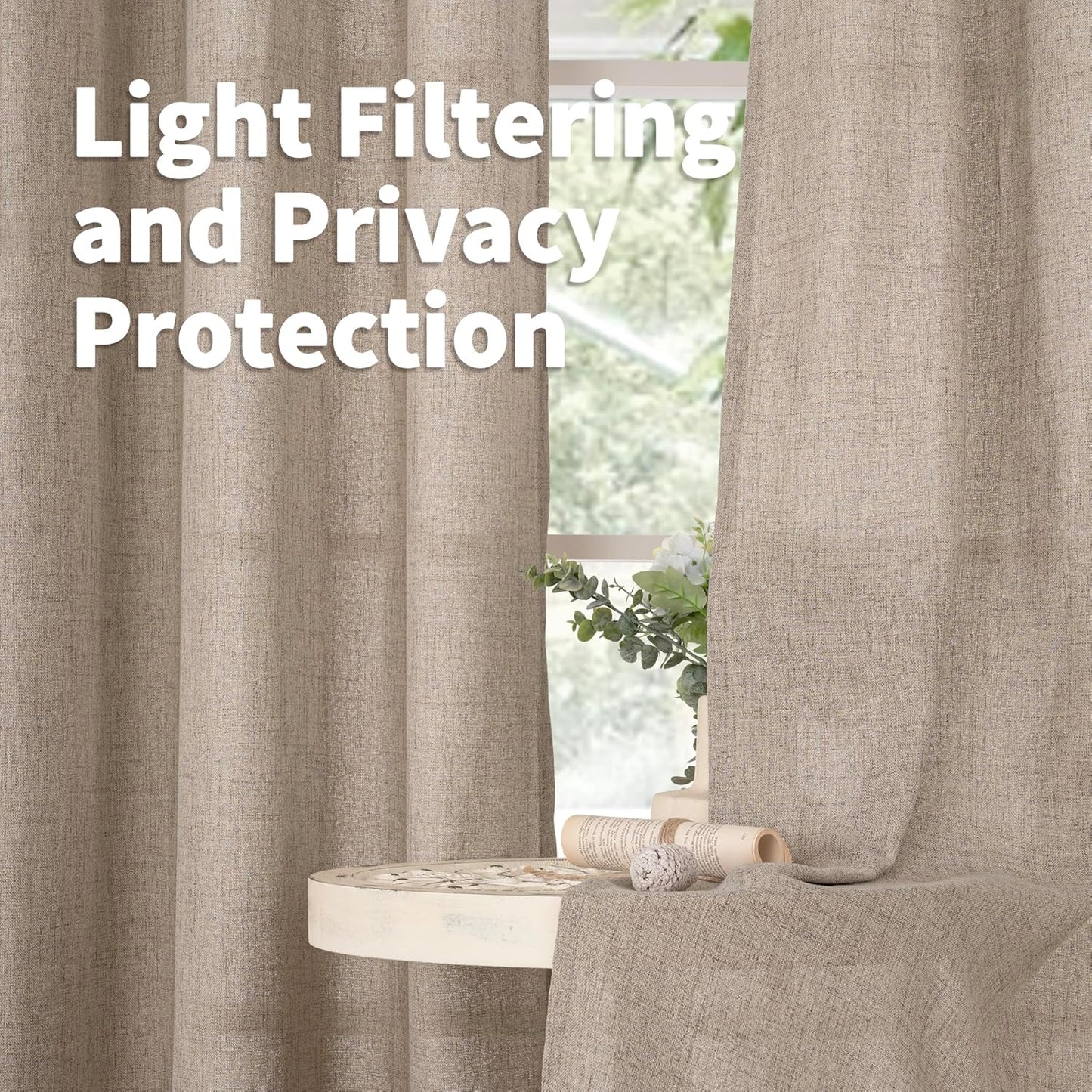 YoungsTex 36 Inch Length Linen Semi Sheer Curtains for Kitchen Cafe Window, Short Light Filtering Drapes with Rod Pocket Back Tab Burlap Textured for Bathroom, Dark Oatmeal, 2 Panels, 42 X 36 Inch