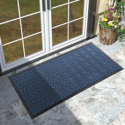 Yimobra Large Door Mat Outside Entrance 47x24, Waterproof Heavy Duty Outdoor Mats for Front Door, Non Slip Rubber Entry Mat for Garage Patio, Easy Clean, Blue