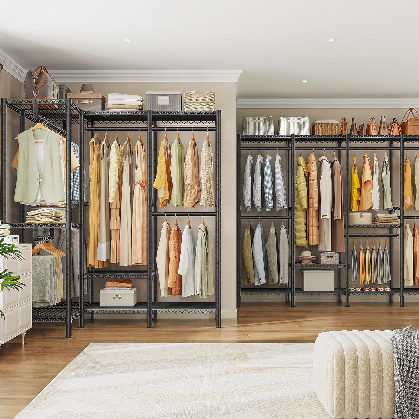 Raybee Heavy Duty Clothes Rack for Hanging Clothes,Clothing Rack with Shelves, Adjustable,76" W x 77" H x 18" D,Max Load 1150lbs,Black