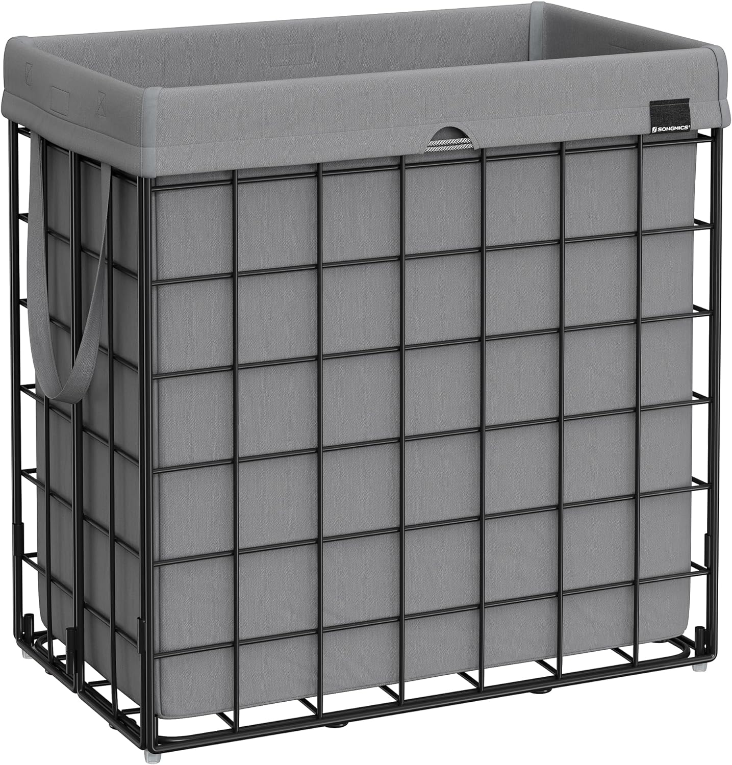 SONGMICS 29 Gal. (110L) Laundry Basket, Laundry Hamper, Collapsible Clothes Hamper, Removable and Washable Liner, Metal Wire Frame, for Bedroom Bathroom, Black and Gray ULCB111G01