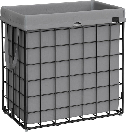 SONGMICS 29 Gal. (110L) Laundry Basket, Laundry Hamper, Collapsible Clothes Hamper, Removable and Washable Liner, Metal Wire Frame, for Bedroom Bathroom, Black and Gray ULCB111G01