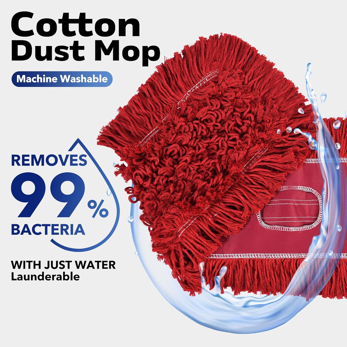 Matthew Cleaning 36'' Industrial Strength Cotton Dust Mop Refill Washable Replacement Heads for Residential & Commercial Use Fit Standard Dust Mop Frames, Hardwood, Concrete Floors Red 3 Pack