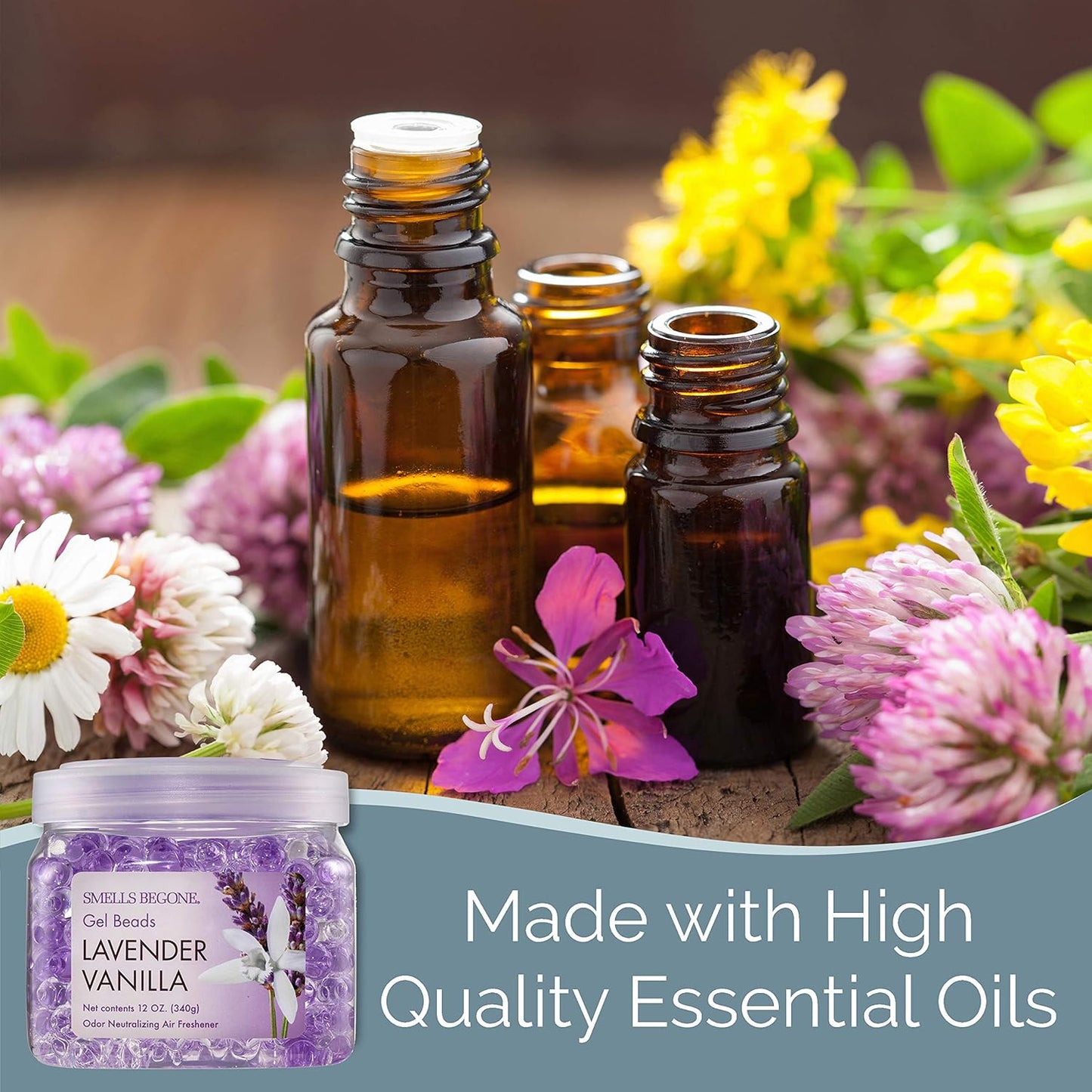 SMELLS BEGONE Odor Eliminator Gel Bead Value Pack - 72 oz - Air Freshener - Eliminates Odors in Bathrooms, Pet Areas, Boats, RVs & Cars - Made with Essential Oils - Lavender Vanilla Scent