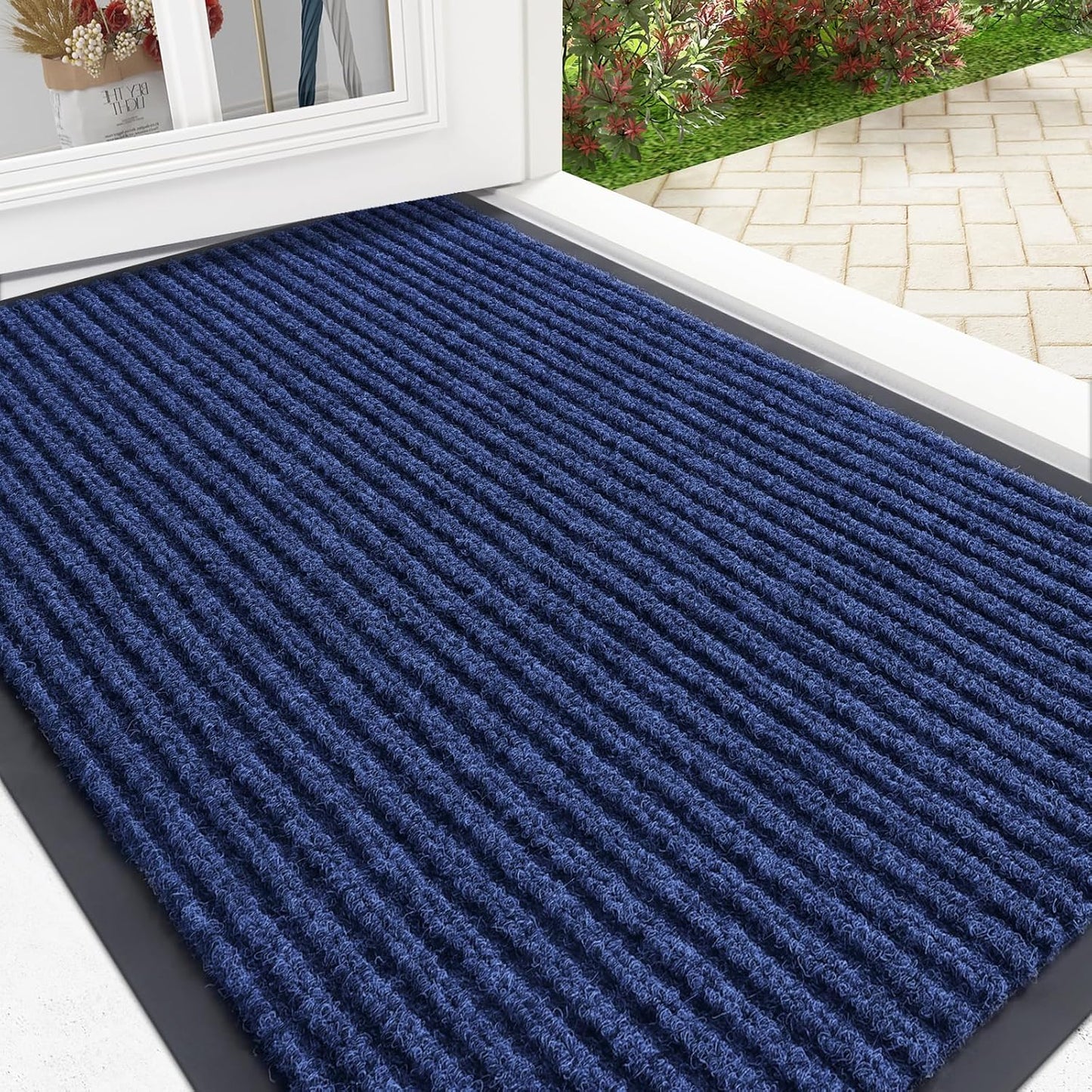OLANLY Front Door Mat Indoor Outdoor Entrance, Waterproof Heavy Duty Doormat, Fade Resistant, Low Profile, Easy Clean Patio Porch Welcome Floor Mats for Entry, 33x21, Blue