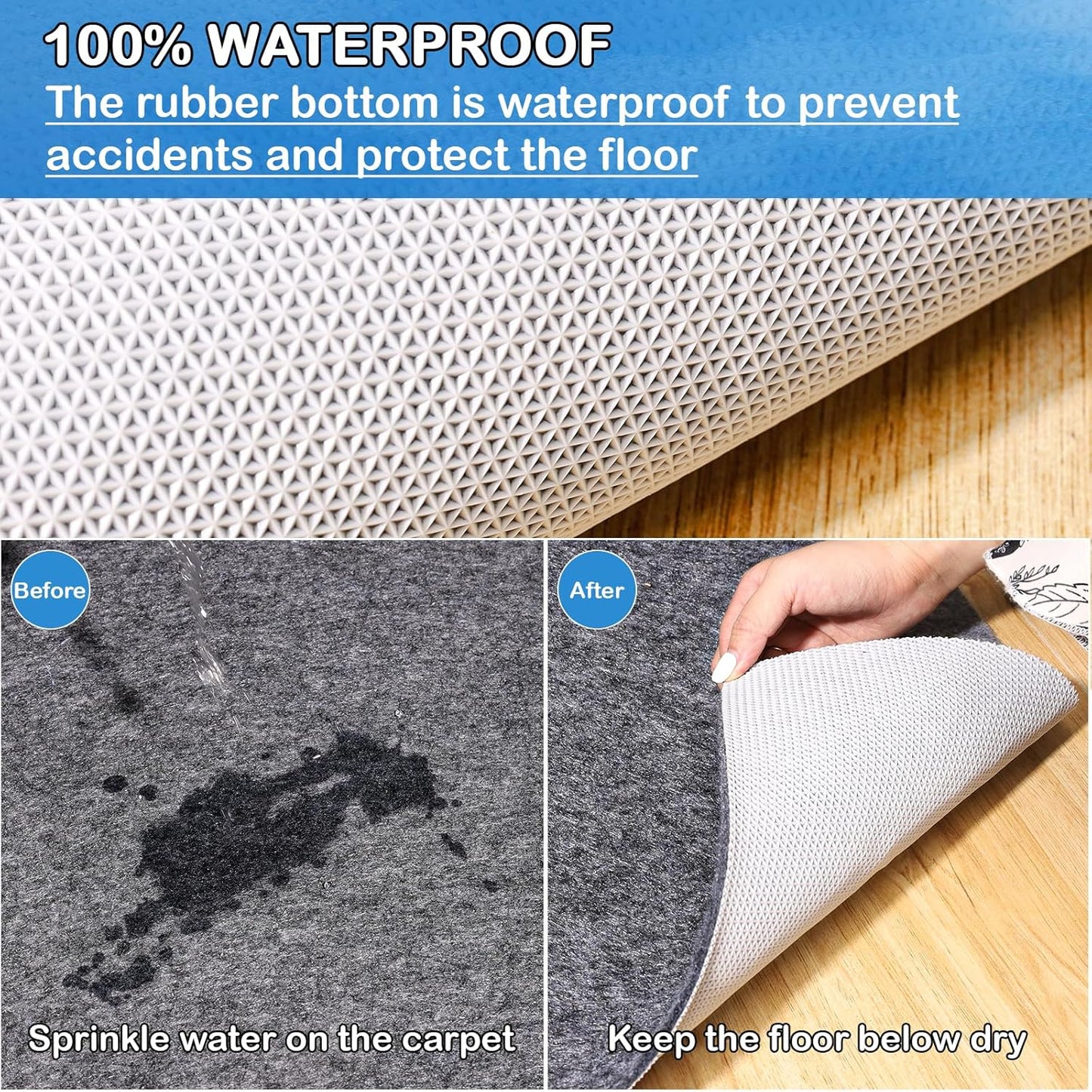 Non-Slip Rug Pads 2 x 3 ft, 100% Waterproof Extra Large Area Rugs Non Skid Rug Pad for All Floors and Finishes Durable Hardwood Floor Protective Felt Keeps Rugs in Place, Safe and Secure