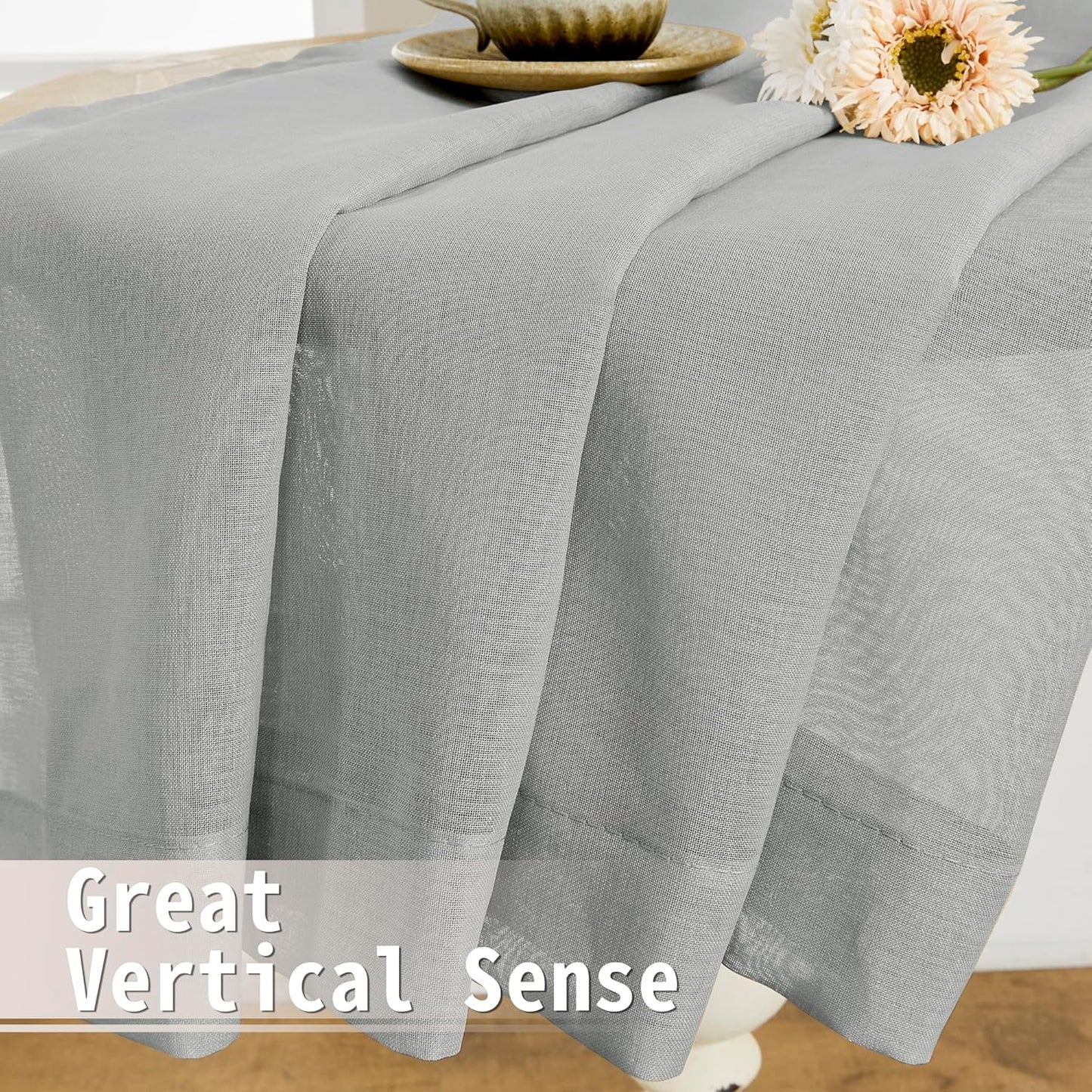 Tollpiz Sheer Door Curtains Closet Linen Textured Curtains Sheer Doorway Light Filtering Voile Rod French Door Pocket Curtain Patio Glass Door, 25 x 72 inches Long, Silver Grey, Set of 1 Panel