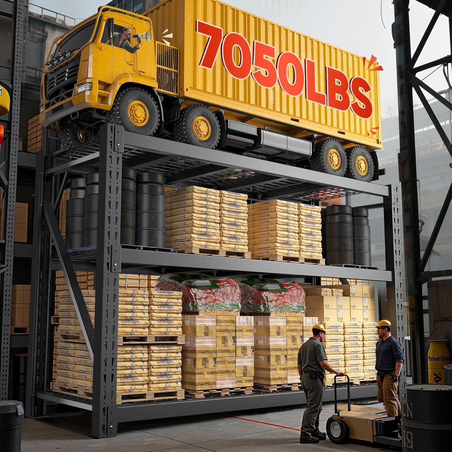 Bepatio 7050LBS Garage Shelving Heavy Duty 67.6W Storage Shelves Adjustable Metal Shelving 3 Tier Utility Shelf for Warehouse Basement Shop, Black 67.6''Wx23.7''Dx66''H