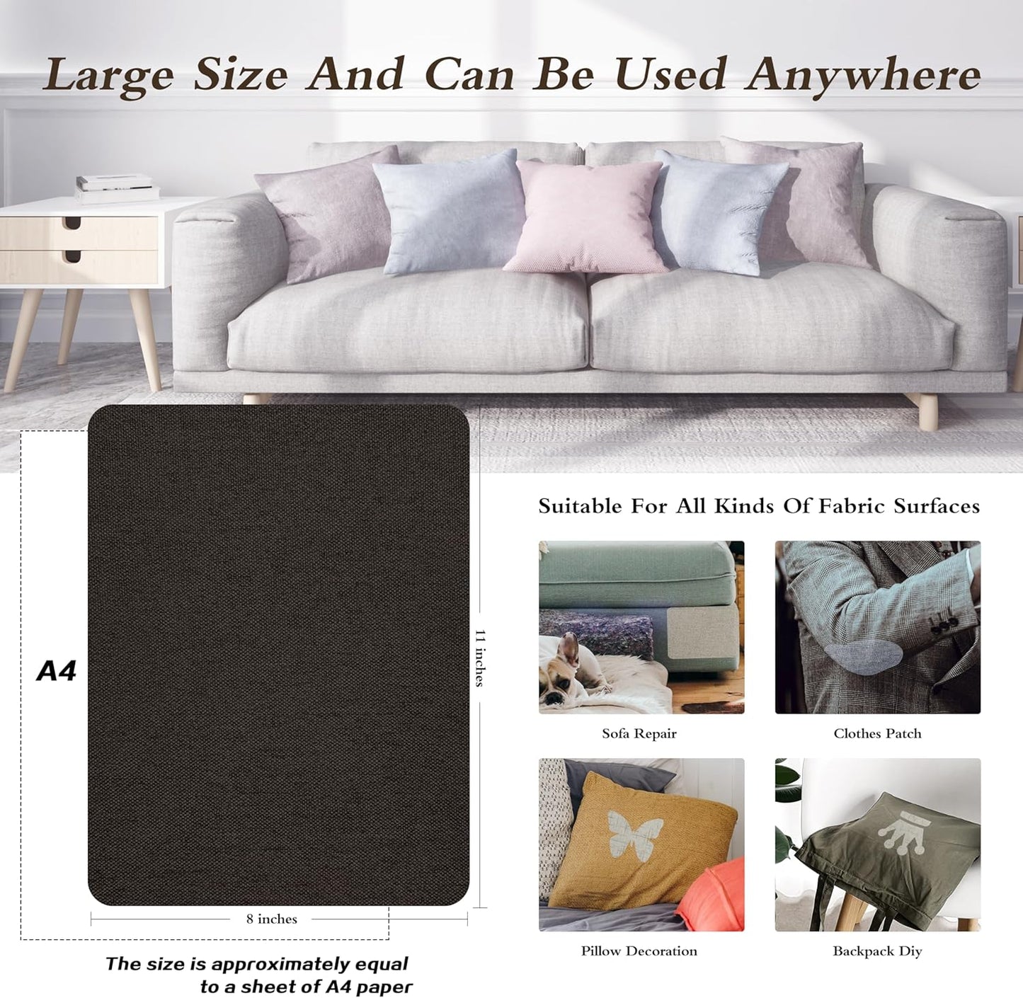 KING MOUNTAIN Coarse Linen Repair Patches, Self-Adhesive Linen Fabric Patches, 8X11 inch 2 PCS, Multi Color, Can be Used for Linen Sofa Repair and Linen Clothes Repair(8" x 11"-2PCS, Ebony Brown)