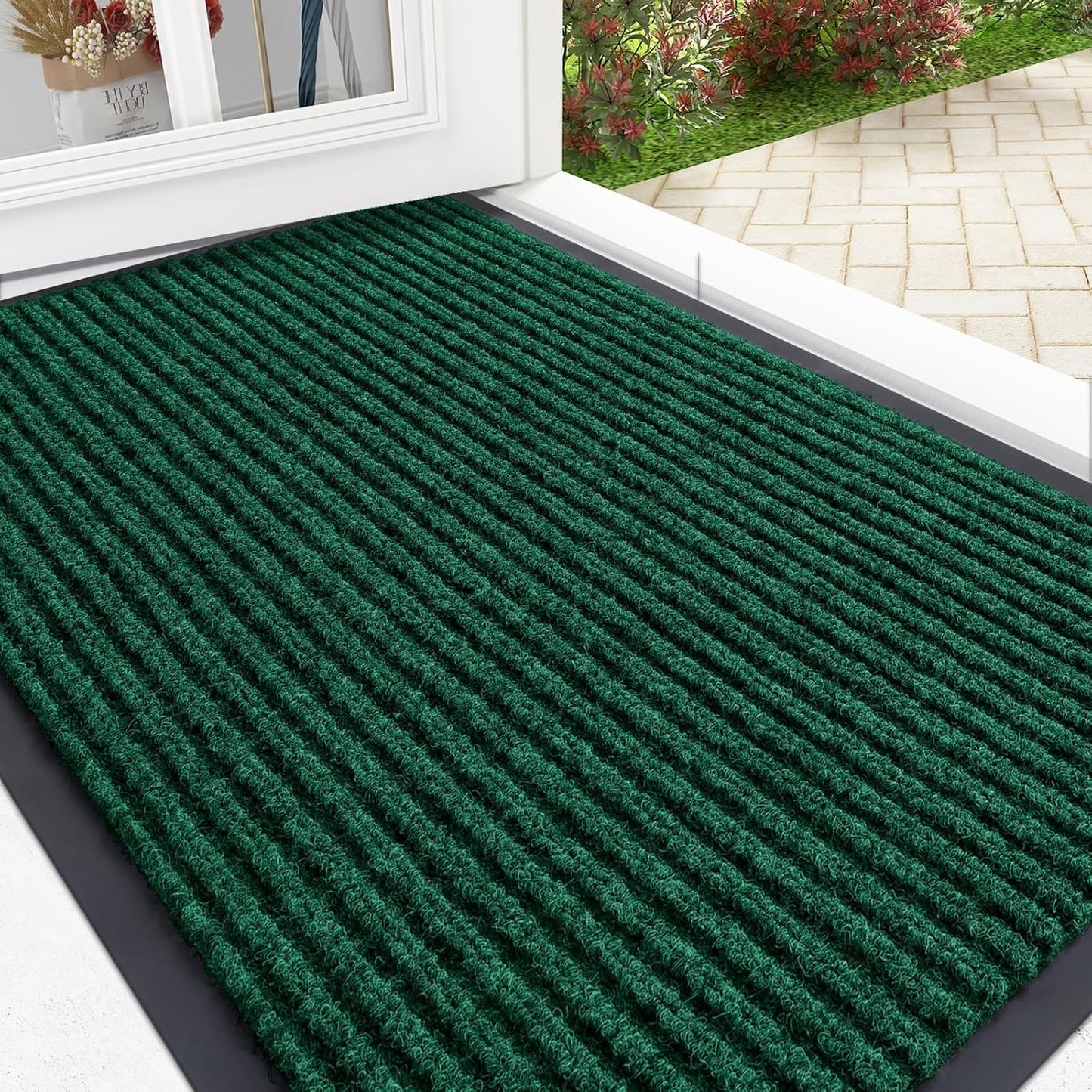 OLANLY Front Door Mat Indoor Outdoor Entrance, Waterproof Heavy Duty Doormat, Fade Resistant, Low Profile, Easy Clean Patio Porch Welcome Floor Mats for Entry, 29.5x17, Green