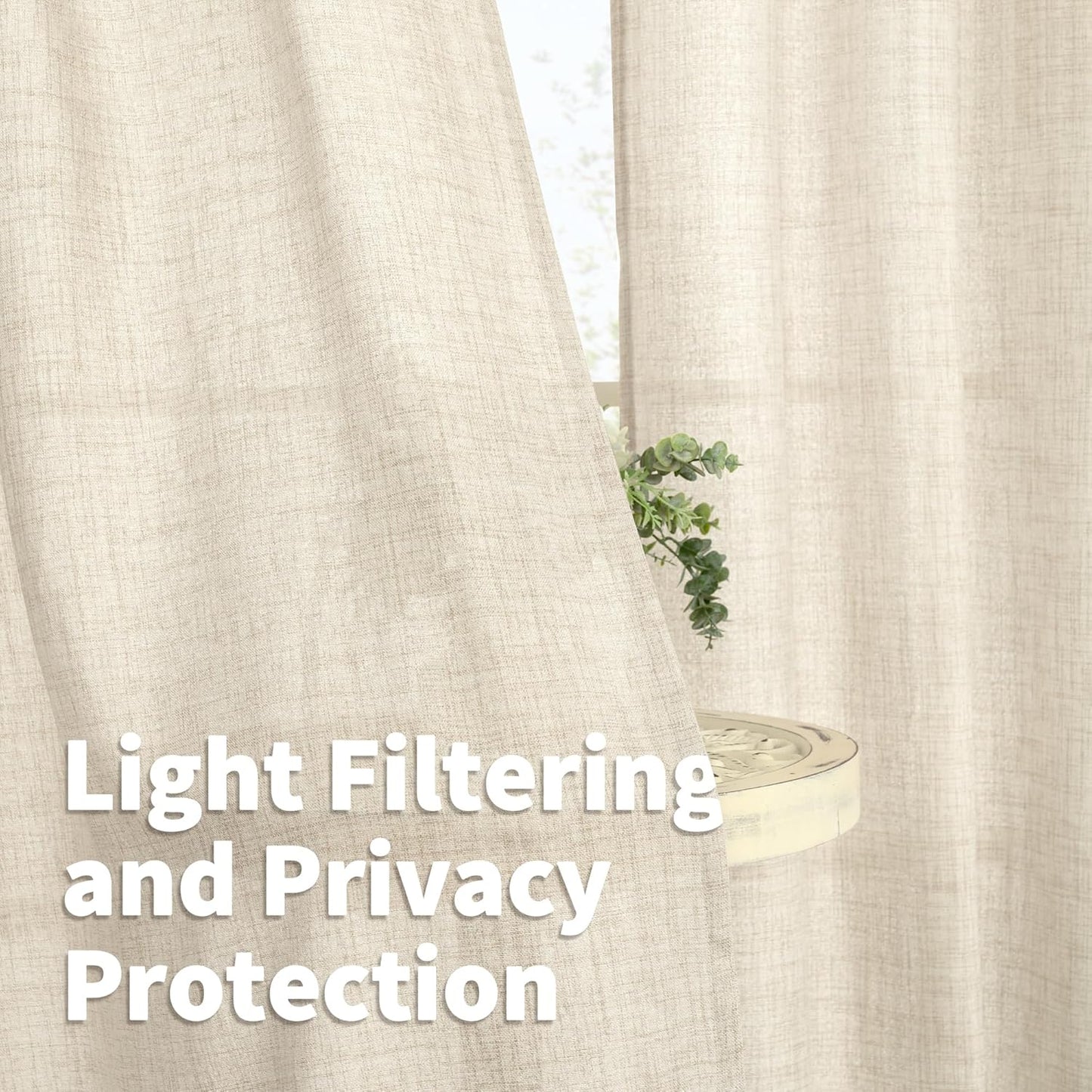 YoungsTex Linen Curtains 63 Inch Length for Living Room, Semi Sheer Window Drapes with Rod Pocket Back Tab Curtain Light Filtering for Bedroom Office, Linen, 2 Panels, 38 X 63 Inch