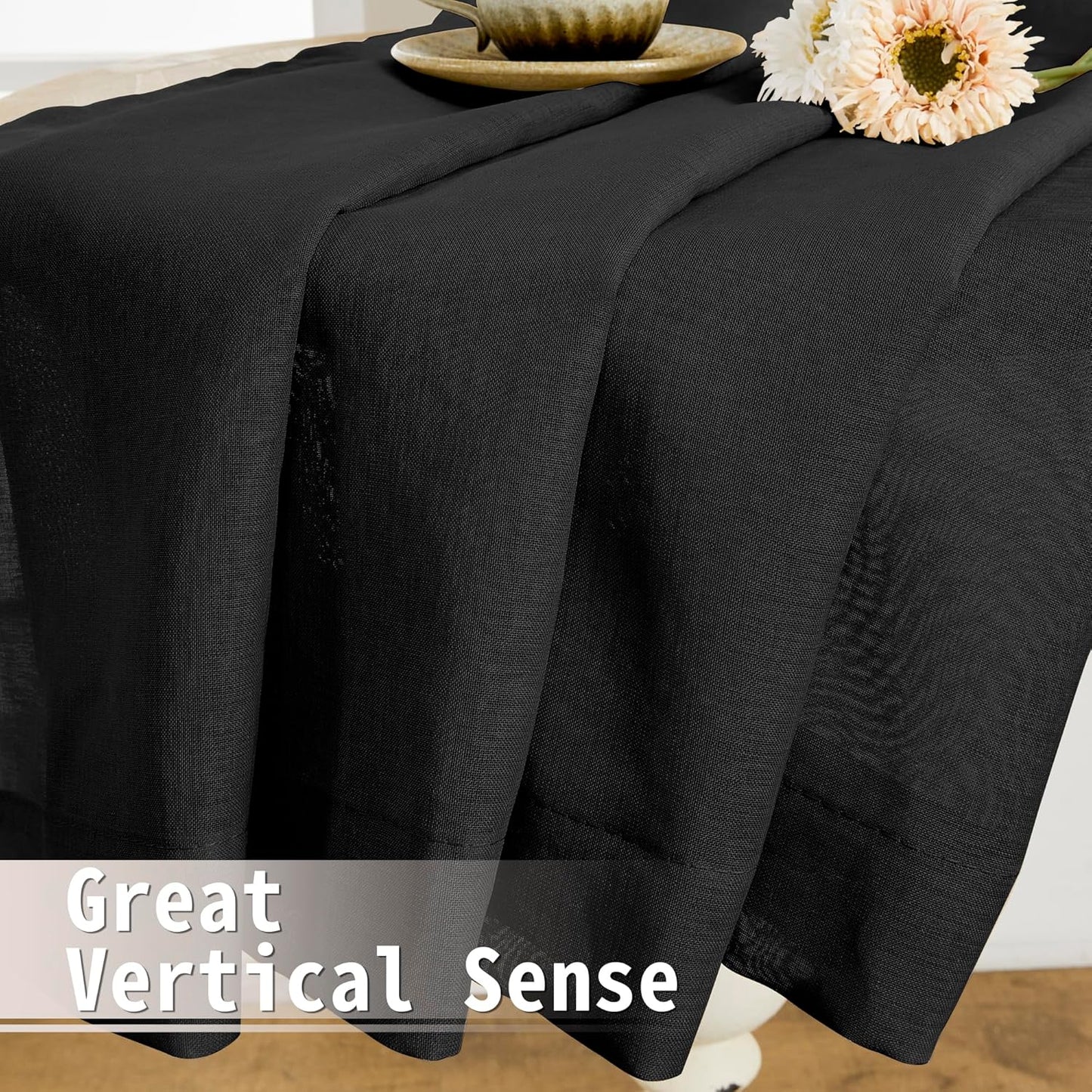 Tollpiz Sheer Door Curtains Closet Linen Textured Curtains Sheer Doorway Light Filtering Voile Rod French Door Pocket Curtain Patio Glass Door, 25 x 72 inches Long, Black, Set of 1 Panel