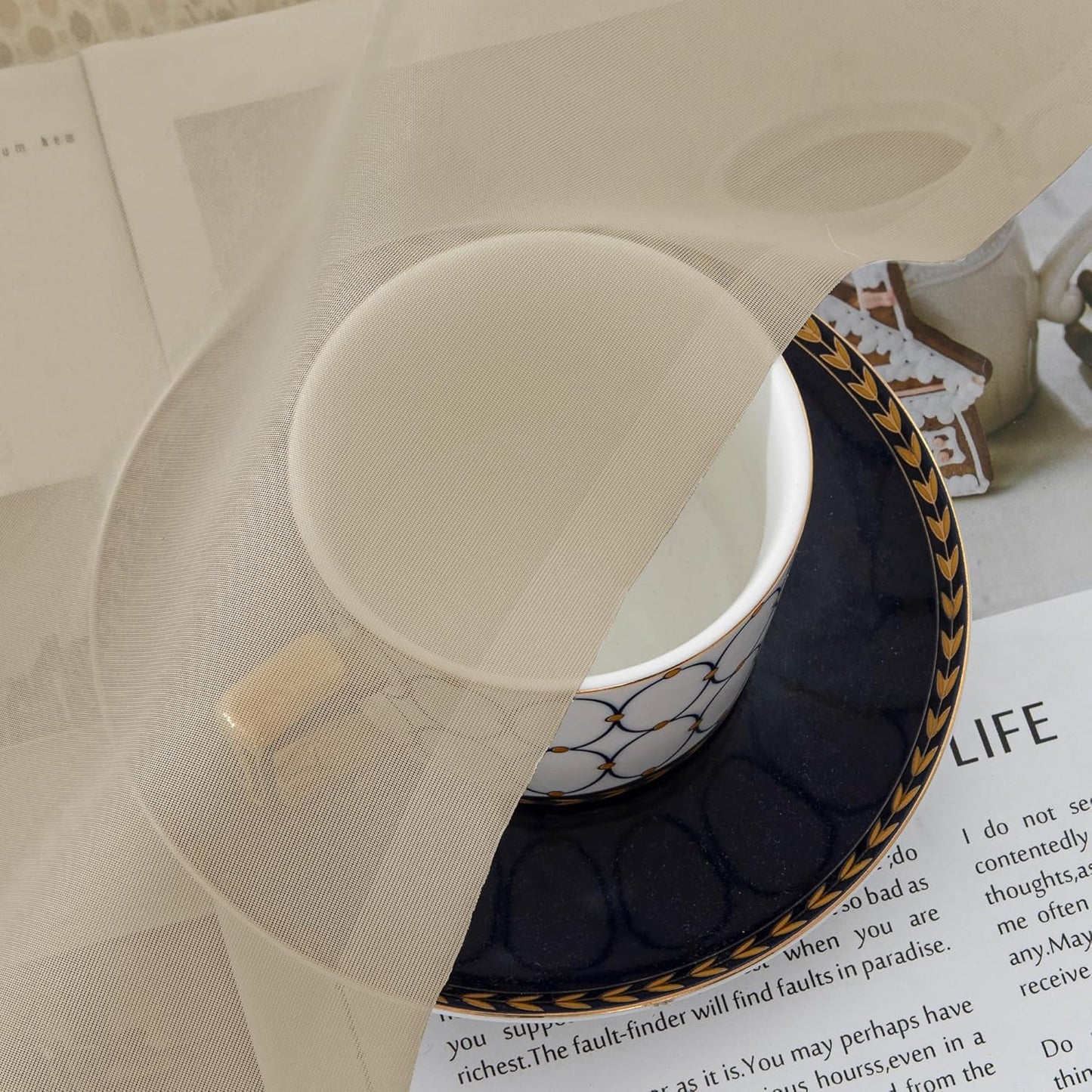 Chyhomenyc Taupe Sheer Curtains 54 Inch Long 2 Panels, Light Filtering Rod Pocket Voile Short Curtains Drapes for Living Room Bedroom Small Windows, 42Wx45L Inches