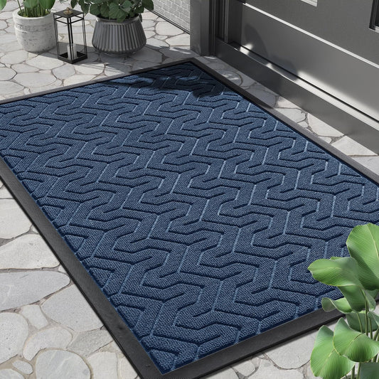Yimobra Front Door Mat Outside Entrance 29.5x17, Waterproof Heavy Duty Outdoor Mats for Front Door, Non Slip Rubber Entry Mat for Garage Patio, Blue