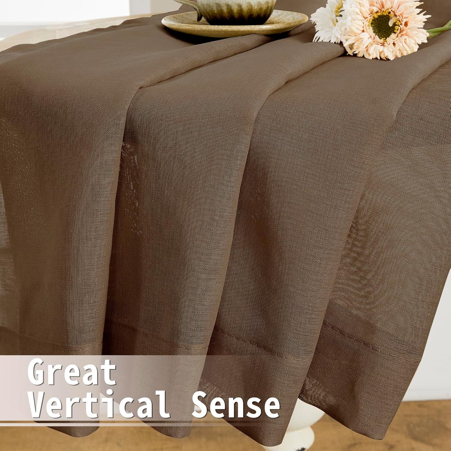 Tollpiz Sheer Door Curtain Closet Linen Textured Curtain Sheers Doorway Light Filtering Voile French Door Rod Pocket Curtains Patio Glass Door, 25 x 80 inches Long, Brown, Set of 1 Panel