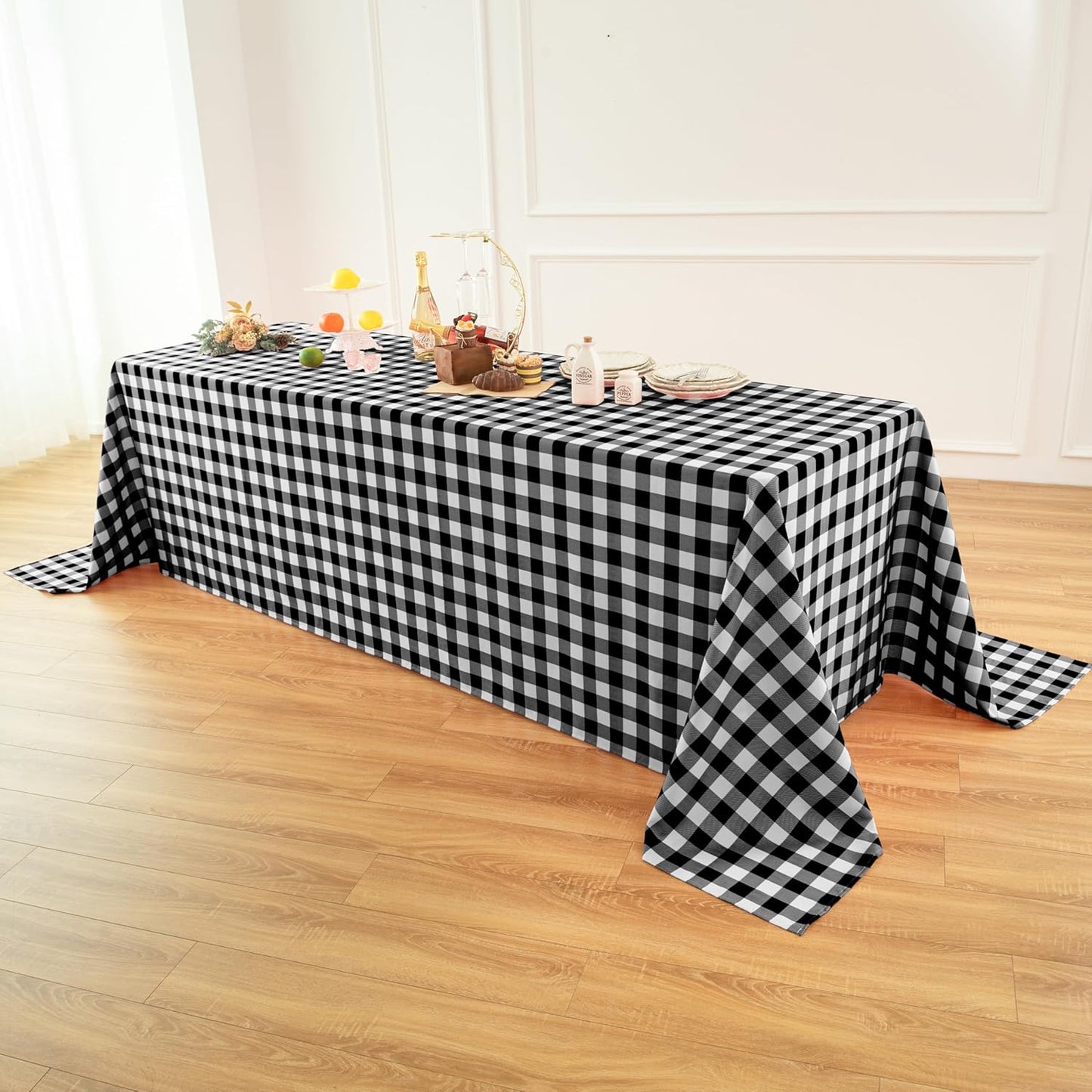 Classic Gingham Buffalo Tablecloth Fabric - Oblong 90x156 Inch Water Proof Checkered Table Cloth for Indoor Outdoor - Table Cover for Birthday, Picnics, BBQs, and Parties