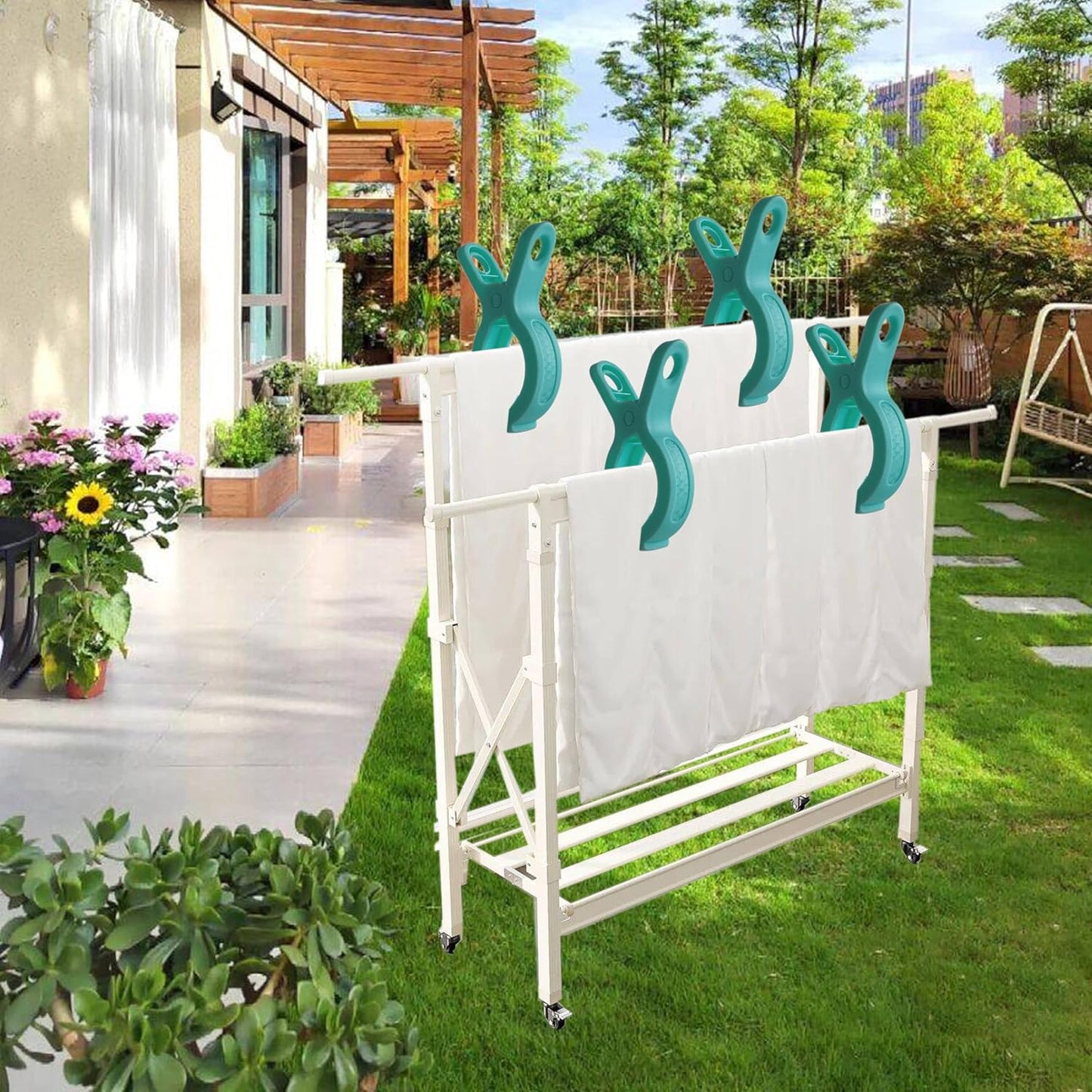 Plastic Clothes Pins Spring Clips Heavy Duty Laundry Clothespins Beach Towel Clips Clothes Pins Air-Drying Clothing Pin ，Set of 8 (Green)