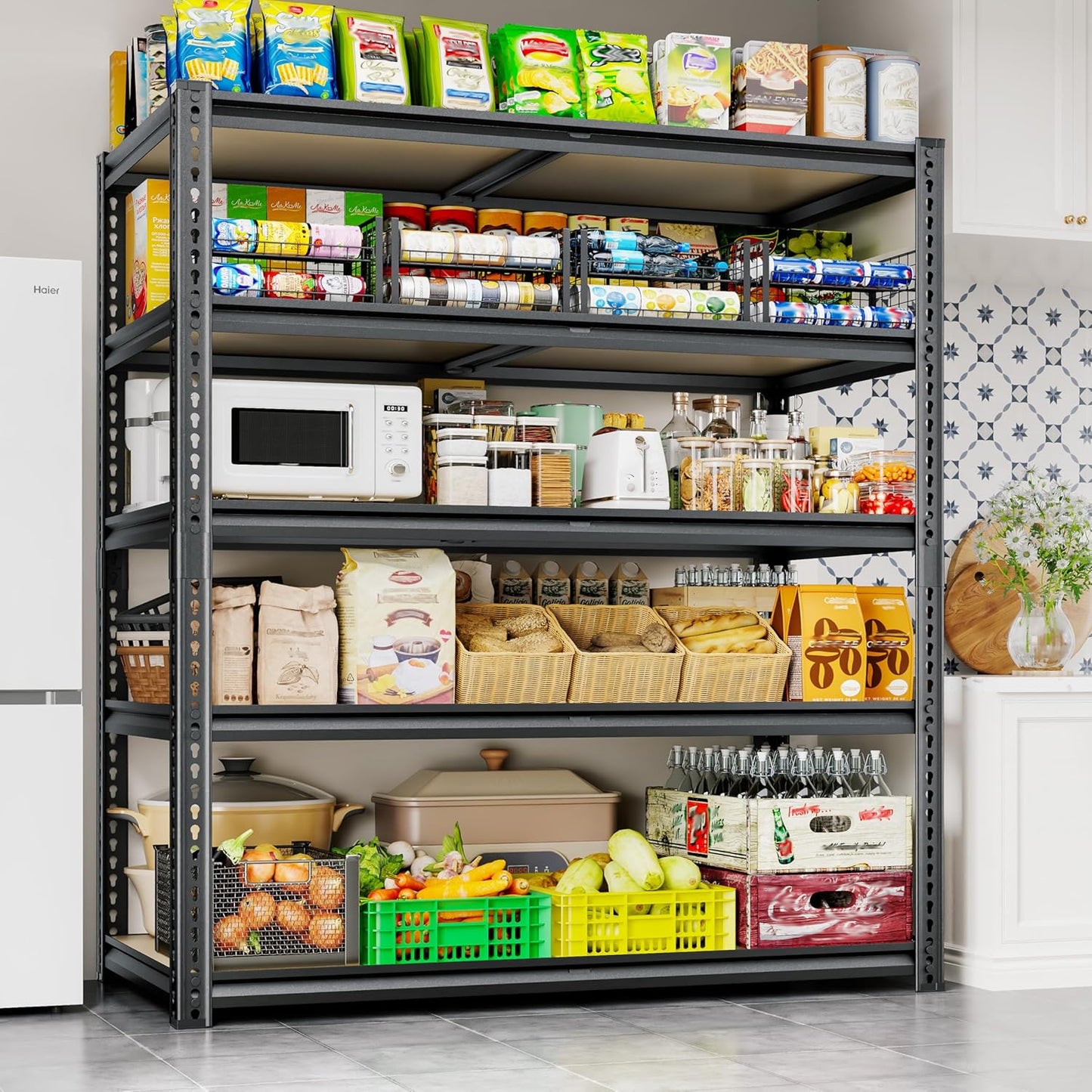 72" H Storage Shelves Heavy Duty, 2200LBS Garage Shelving, 5 Tier Metal Shelving Unit Adjustable Garage Shelves Utility Rack Shelf for Storage Warehouse Pantry Closet,40" W × 20" D × 72" H, Black