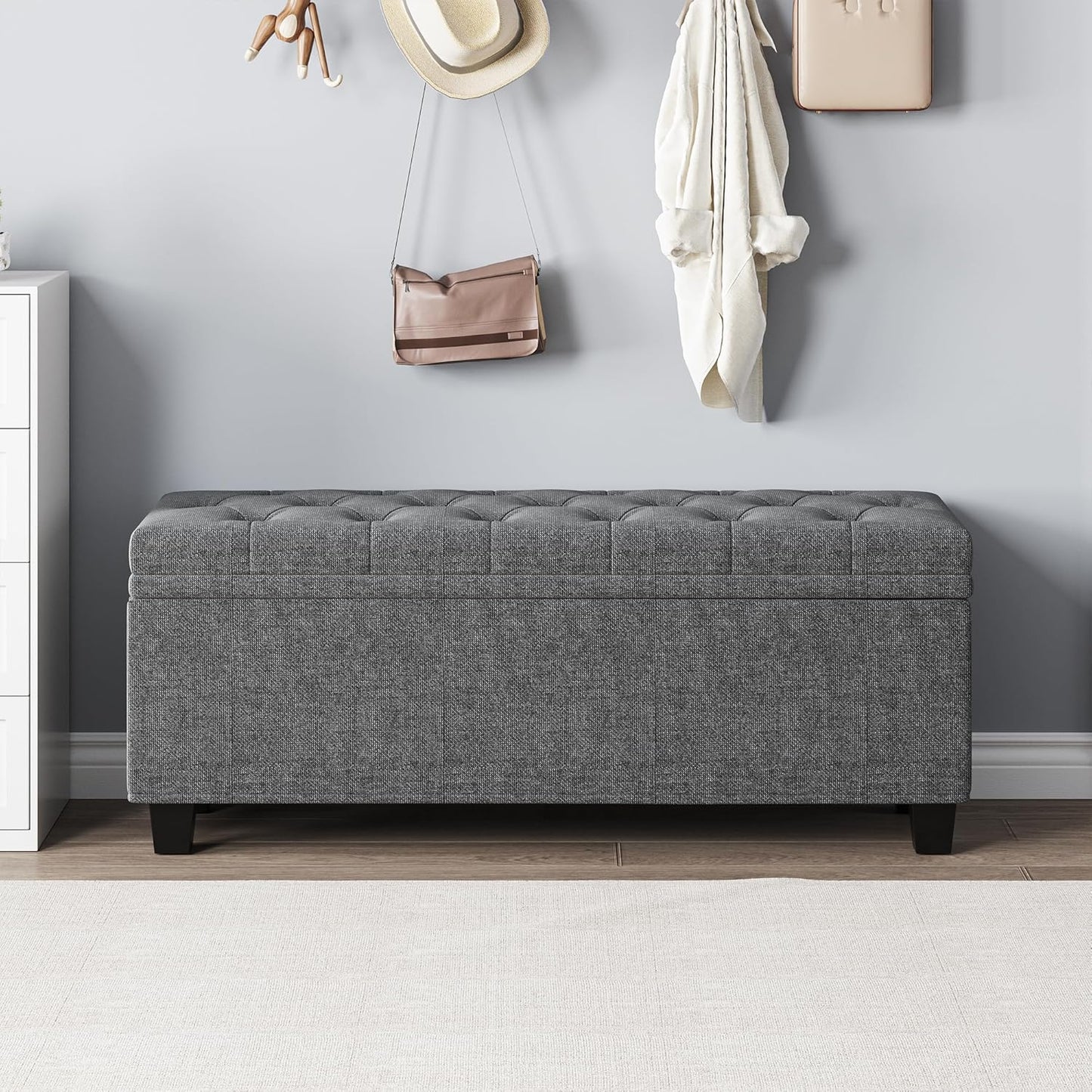 Maupvit Ottoman with Storage, Ottoman Bench with Lift Top, Upholstered Storage Bench with Hinged Lid, Bedroom Bench with Seating, Foot Rest Stool (Darkgray)