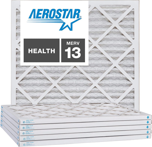 Aerostar 25x25x1 MERV 13, Pleated Air Filter, 24 1/2" x 24 1/2" x 3/4", Box of 6, Made in the USA