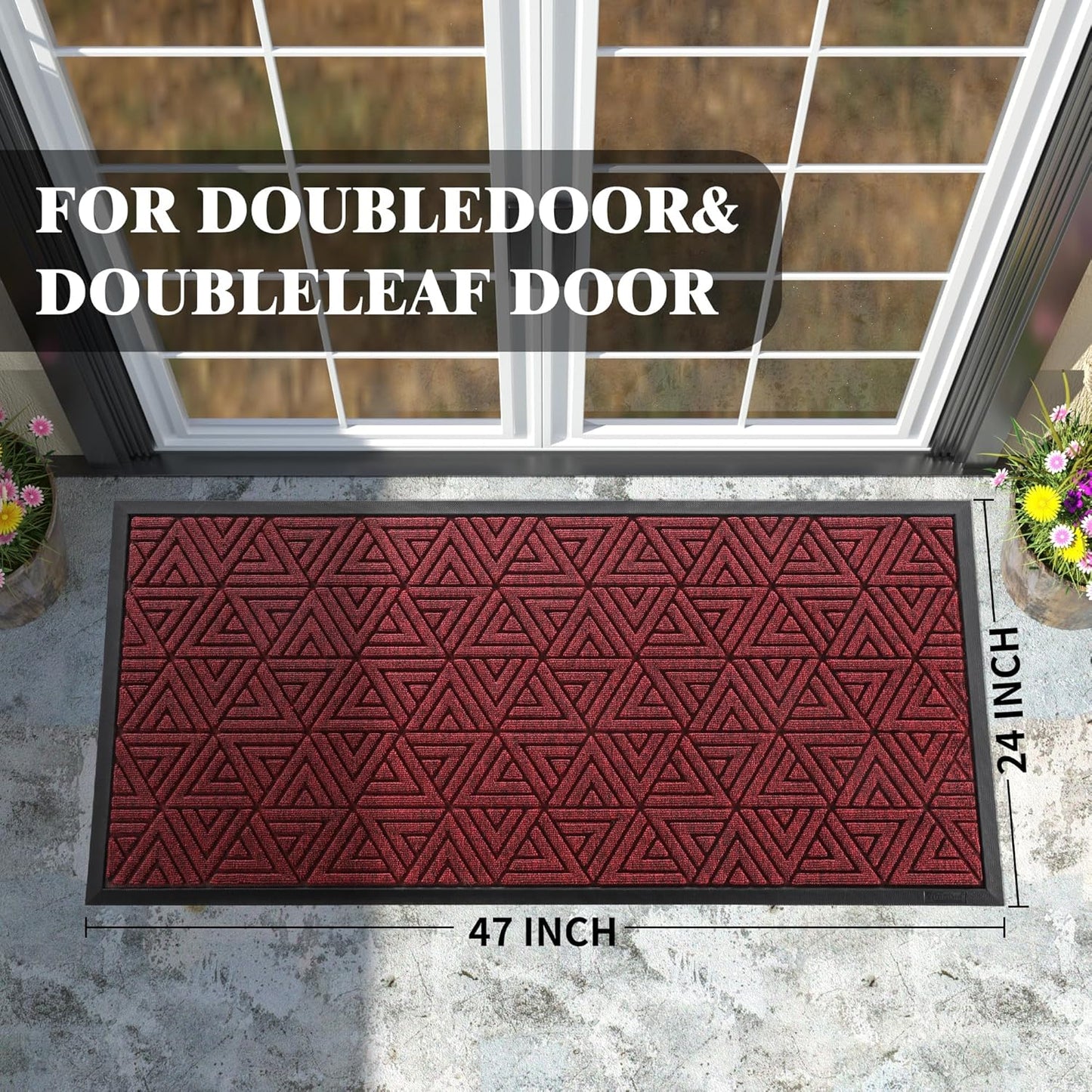 Yimobra Large Door Mat 47x24, All-Weather Waterproof Non-Slip Welcome Matt Outdoor, Heavy Duty Non Slip Doormat for Entryway for Patio and Garage Indoor, Easy Clean, Black Red