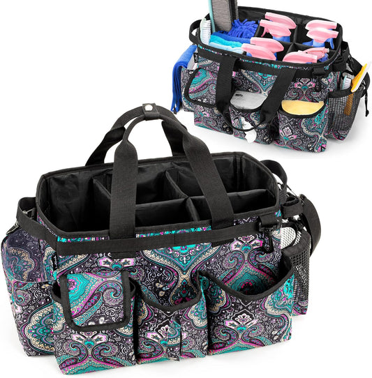 LoDrid Large Wearable Cleaning Caddy Bag with Detachable Divider, Cleaning Supply Tote Organizer with Handles and Adjustable Shoulder Strap for Cleaners & Housekeepers, Totem