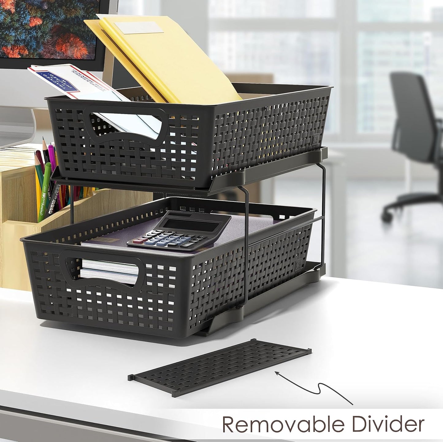 Simple Houseware 2 Tier Bathroom Organizer Tray Pull-Out Sliding Drawer/Under-Sink Storage, Black