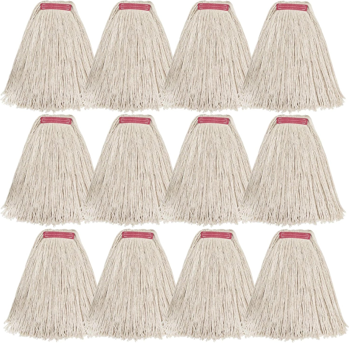 Matthew Cleaning 24oz 12Pack Cotton Mop Head Replacement,Looped-Open String Heavy Duty String Mop Refills,Universal Headband Blend,Floor Cleaning for Home, Industrial and Commercial Use(White)