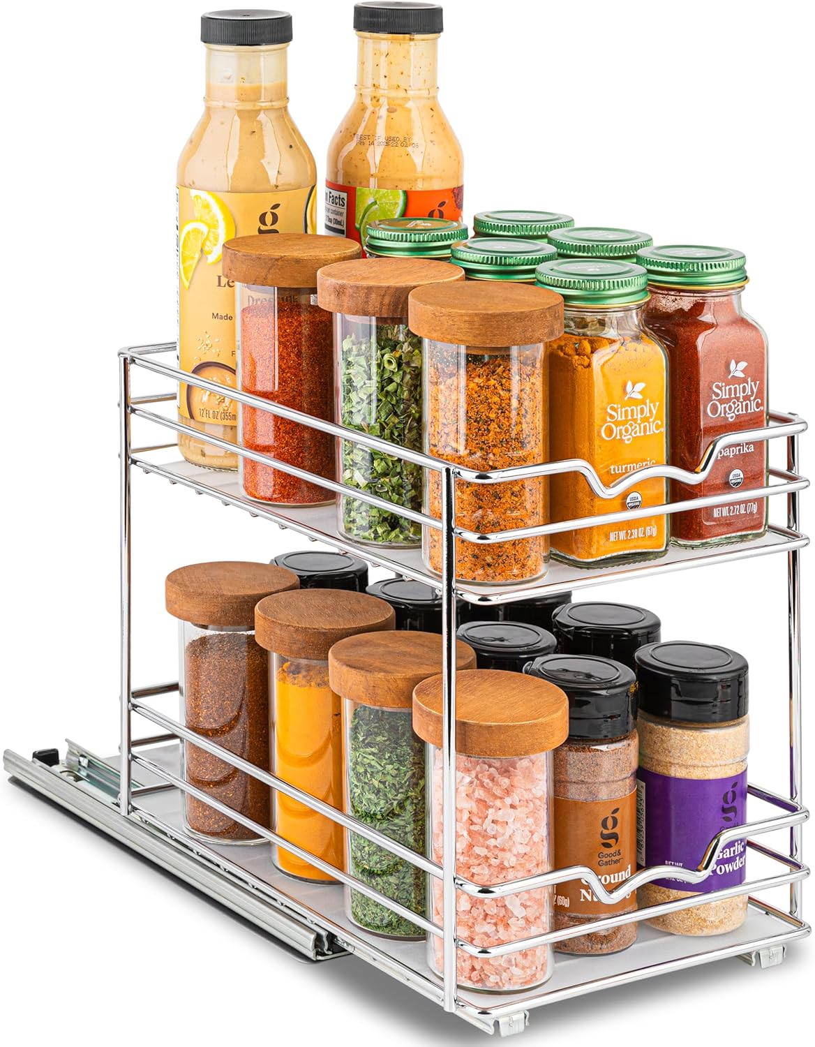 Pull Out Cabinet Organizer for Spices, Cans - Heavy Duty with Lifetime Limited Warranty- Pull Out Spice Rack- Cabinet Pull Out Shelf for Cans,Dishes, Etc, 6.-1/2"W x 10-3/8"D x 8-7/8"H, Chrome