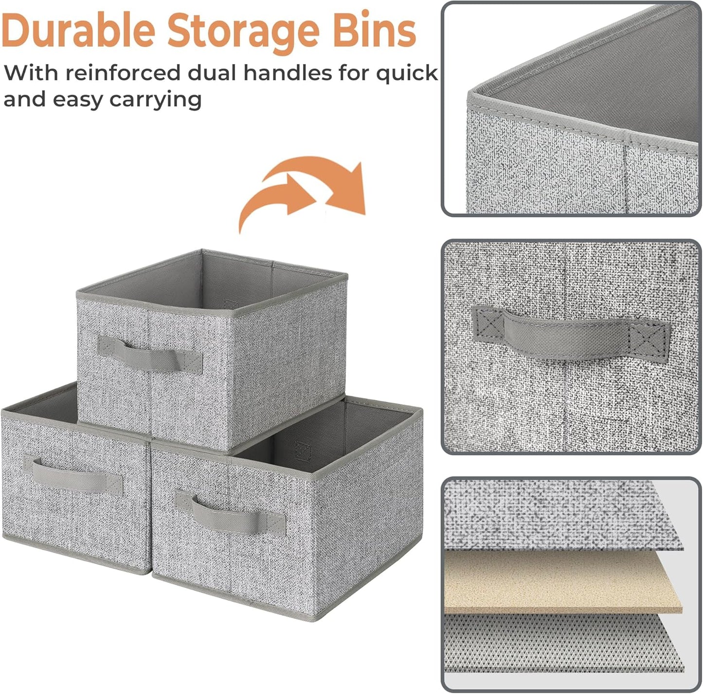 GRANNY SAYS Closet Storage Bins, Storage Baskets for Shelves, Fabric Storage Bins with Handles, Storage Boxes Decorative Containers for Living Room Bookshelf, Gray, Medium, 3-Pack