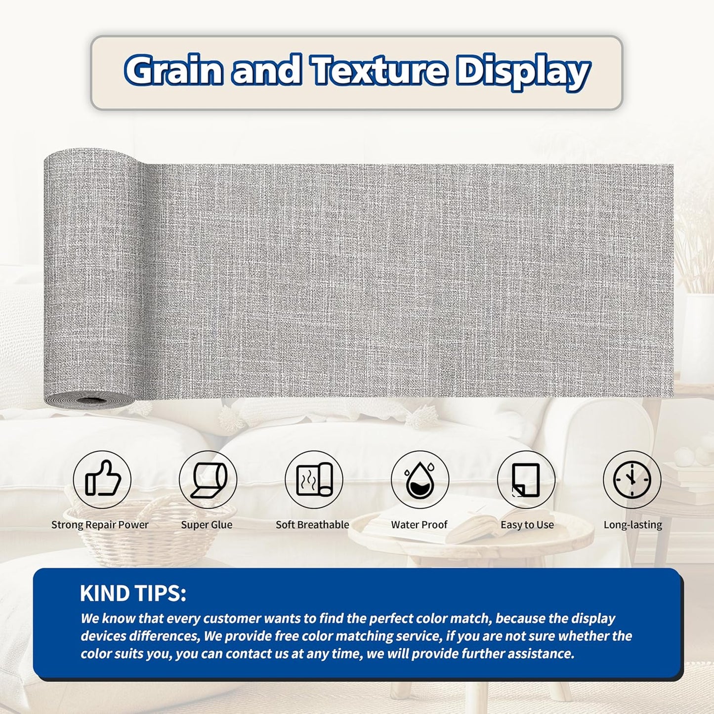 KING MOUNTAIN Linen Repair Patches, Self-Adhesive Fabric Patches, 4 X 63 inch Extra Size, Multi Color, Can be Used for Sofa Repair and Linen Clothes Repair (Light Grey 2.0)